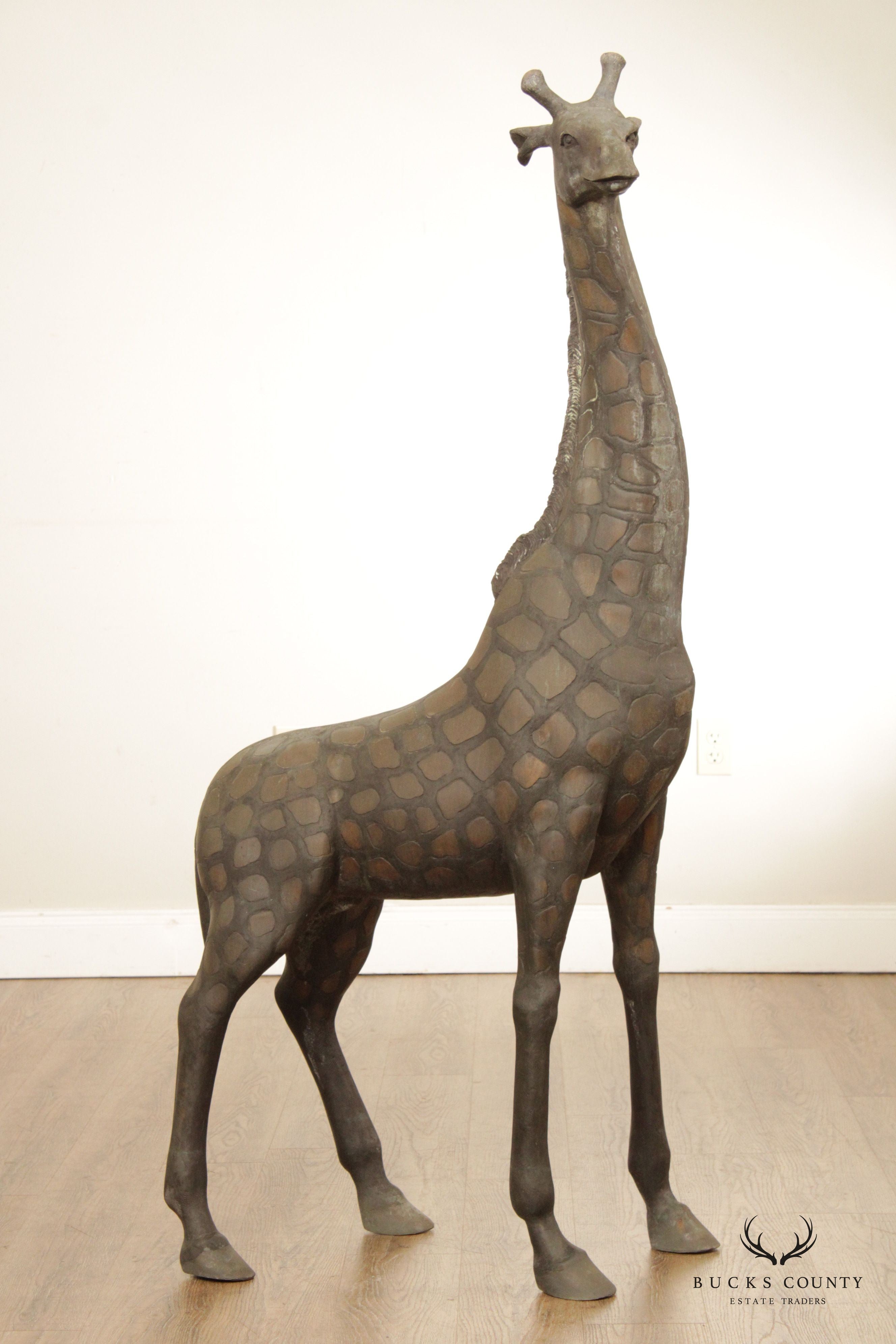 Patinated Bronze Vintage 5' Giraffe Sculpture