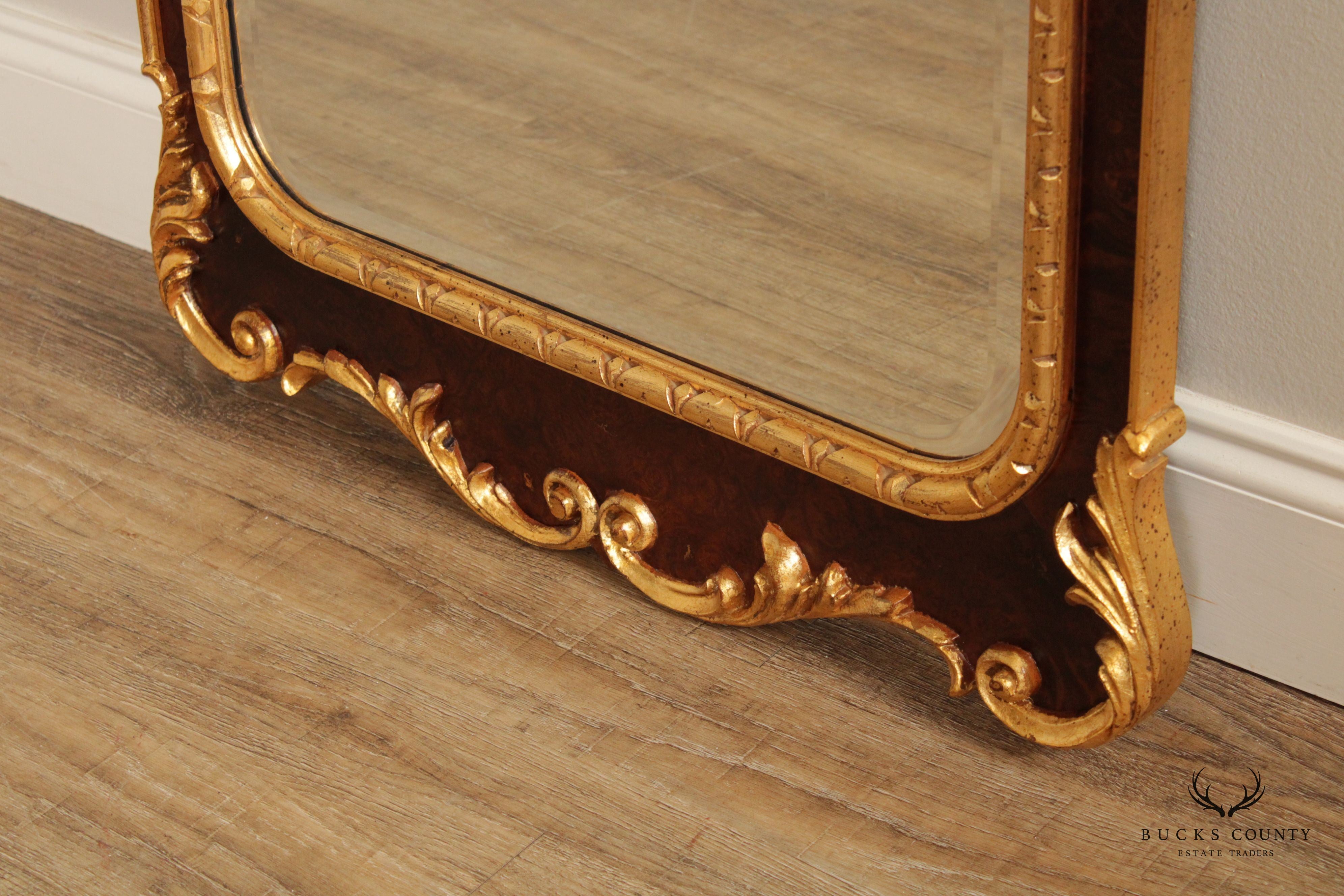 LaBarge Georgian Style Parcel Gilt Burl Wood Mirror