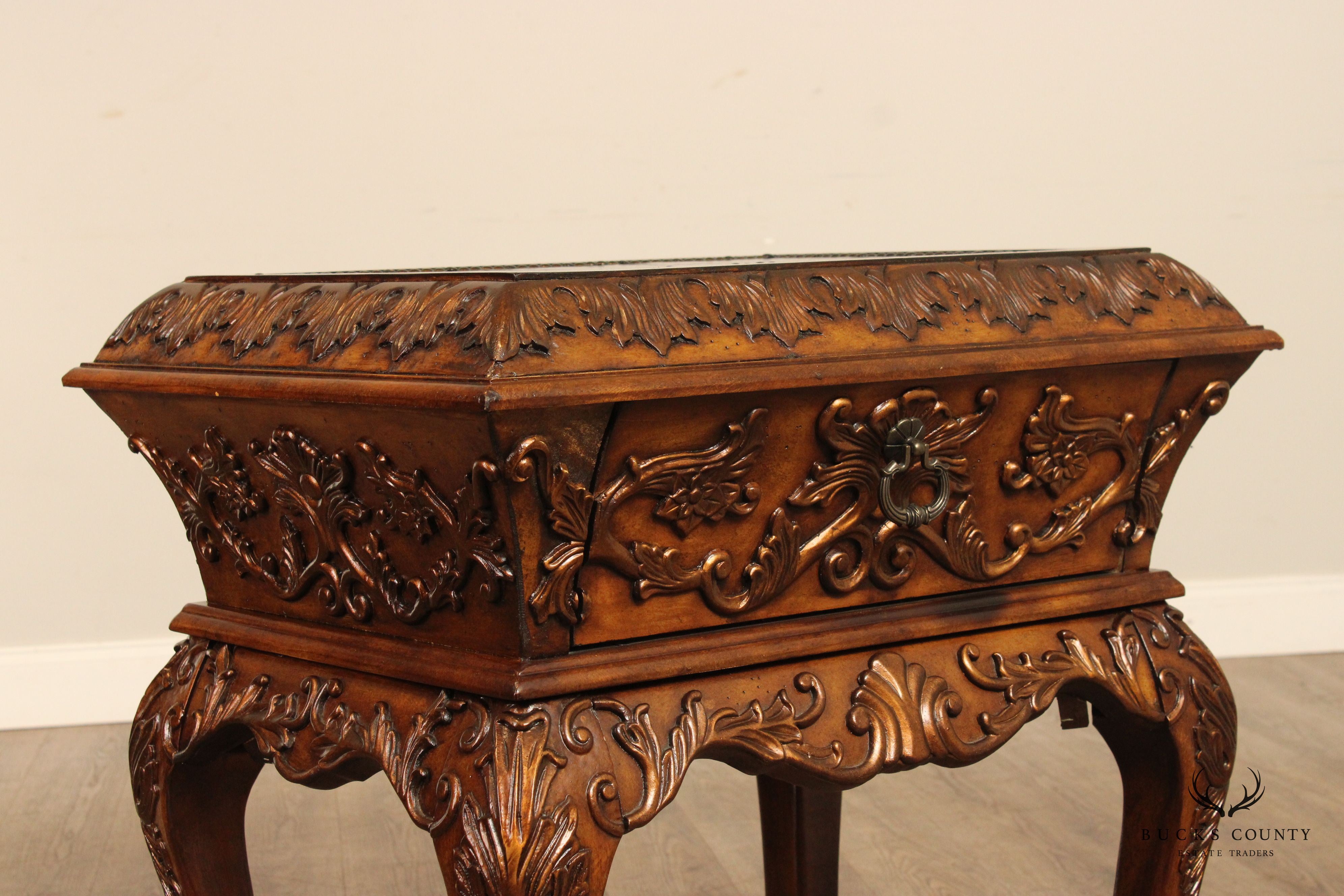 Renaissance Style Carved Chest on Stand