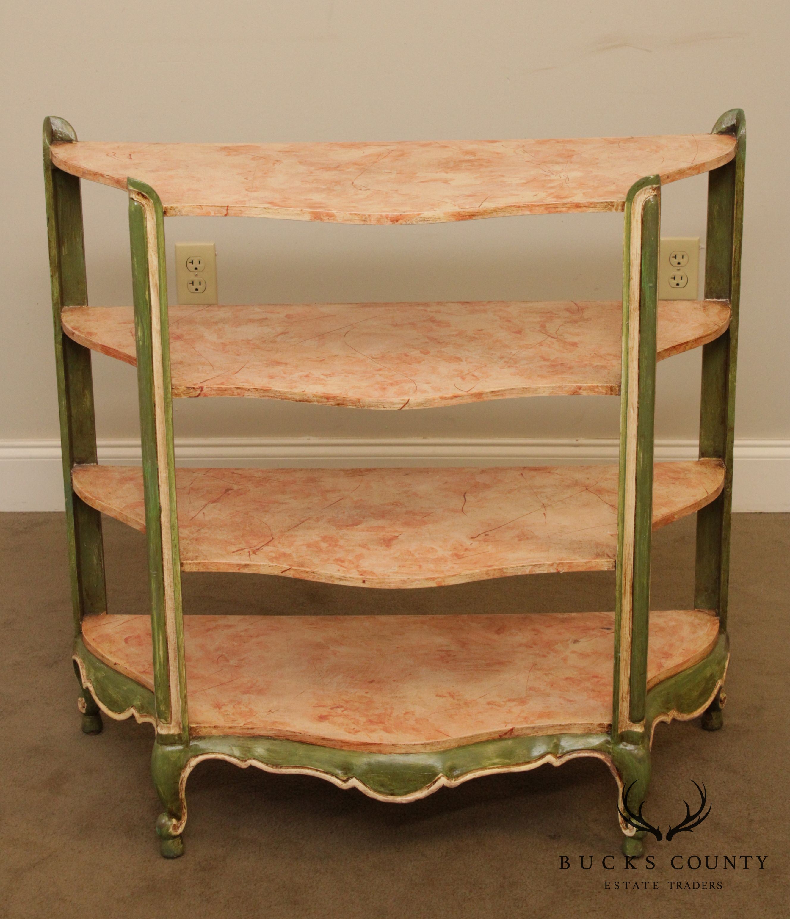 Vintage Italian Painted Demilune Console Etagere, Bookcase