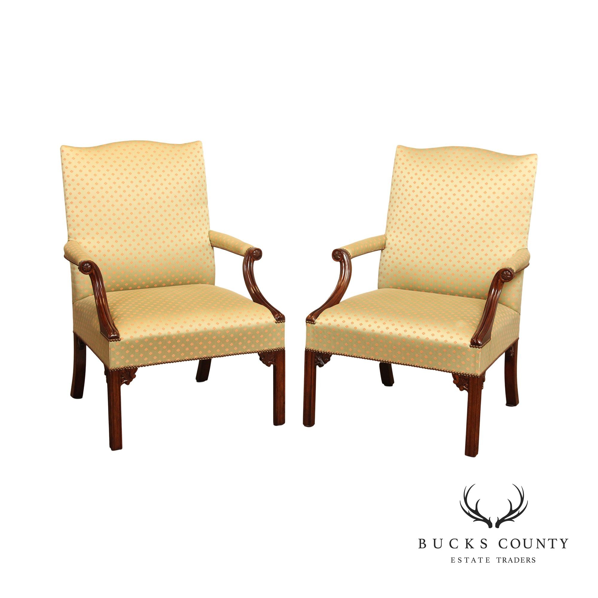 Baker Furniture Historic Charleston Pair of Mahogany Library Armchairs