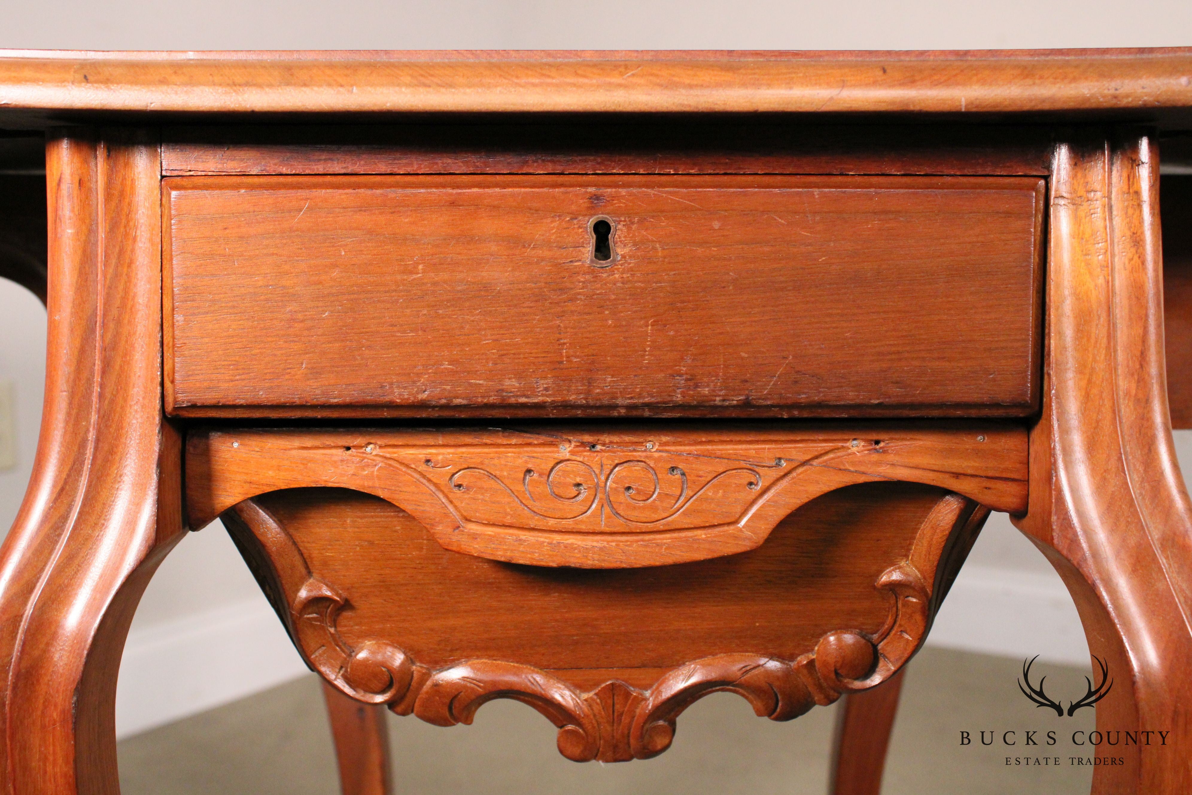 Antique Victorian Walnut Dropleaf Sewing Stand Side Table