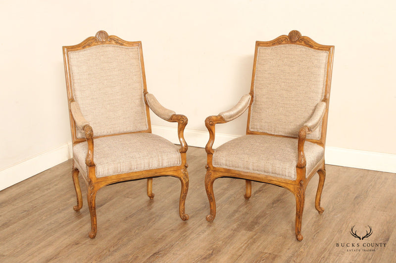 French Louis XV Style Custom Quality Pair Fauteuil Armchairs