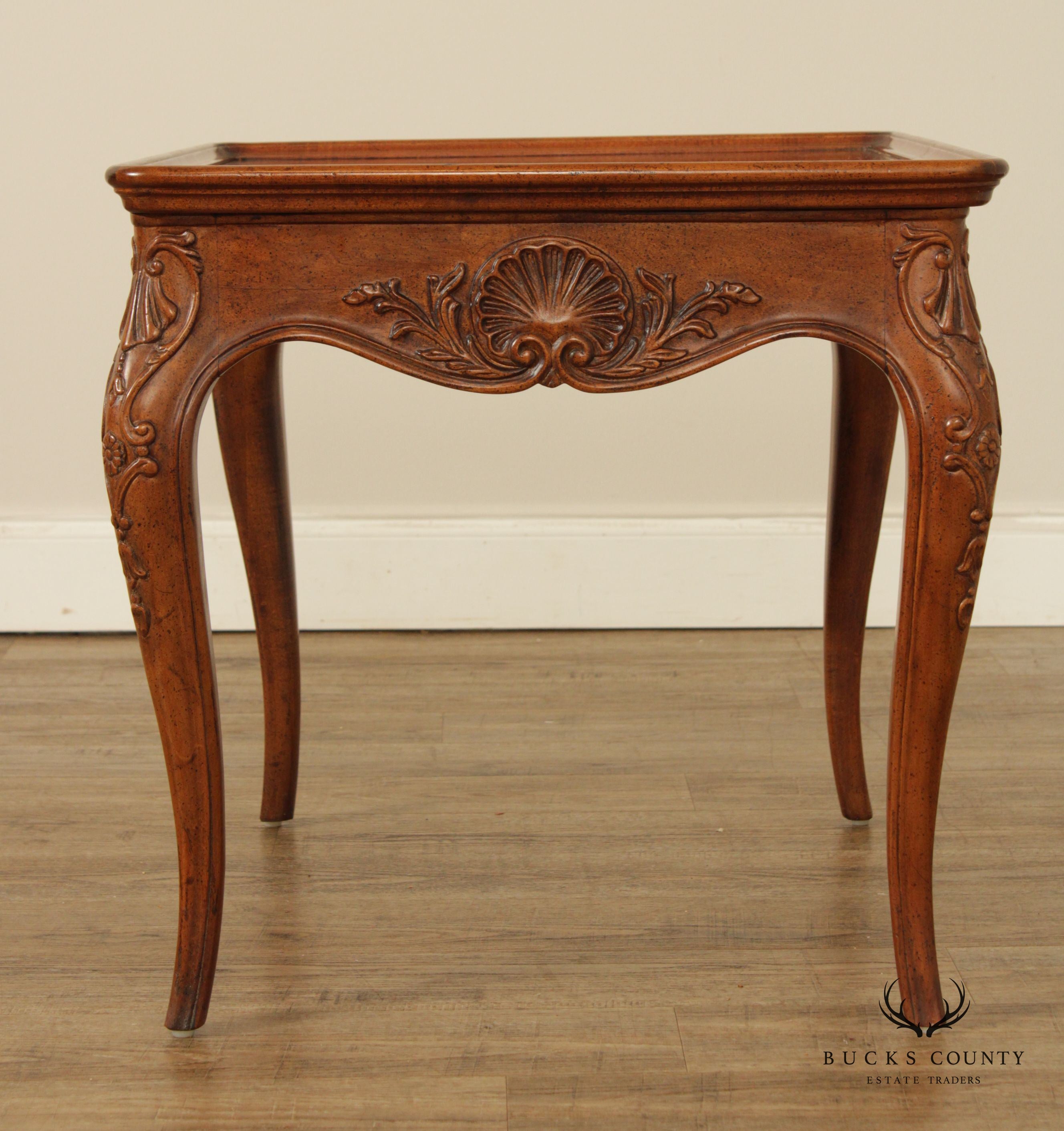 Henredon French Provincial Style Carved Walnut Side Table