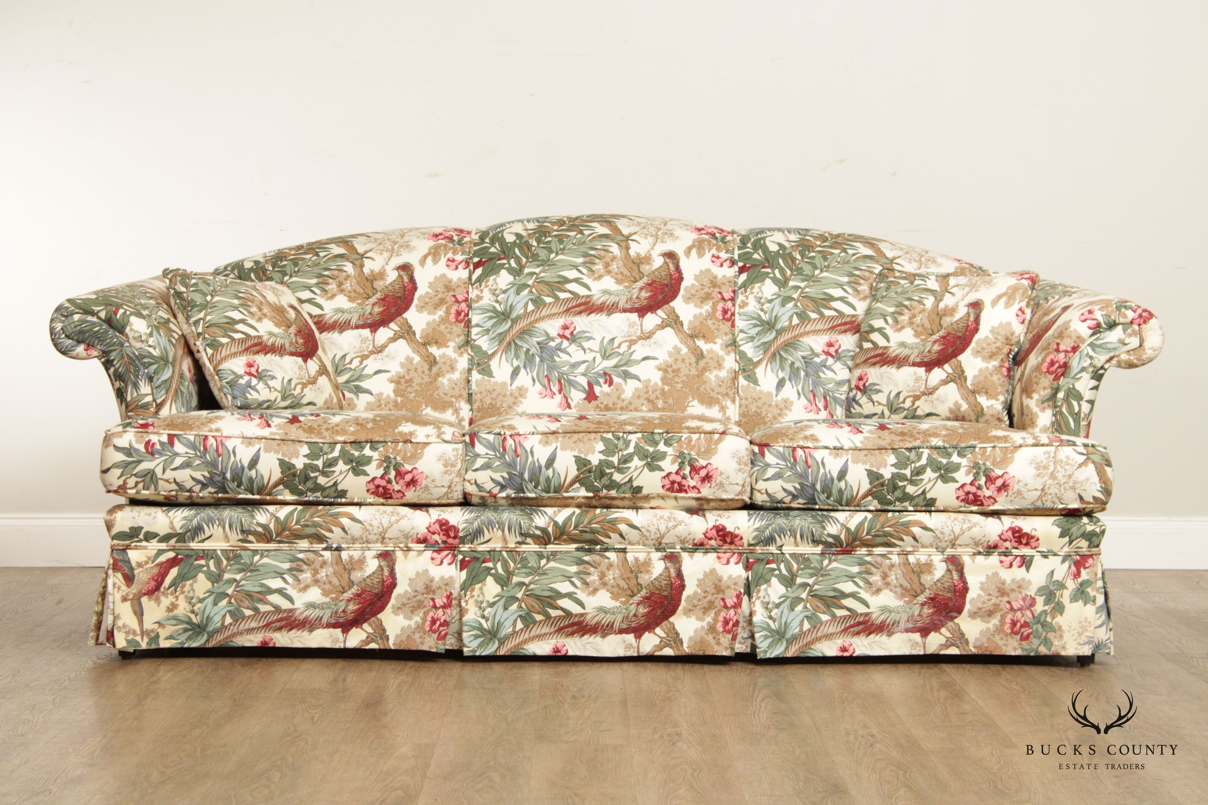 Rolled Arm Pheasant Hunt Print Custom Upholstered Sofa