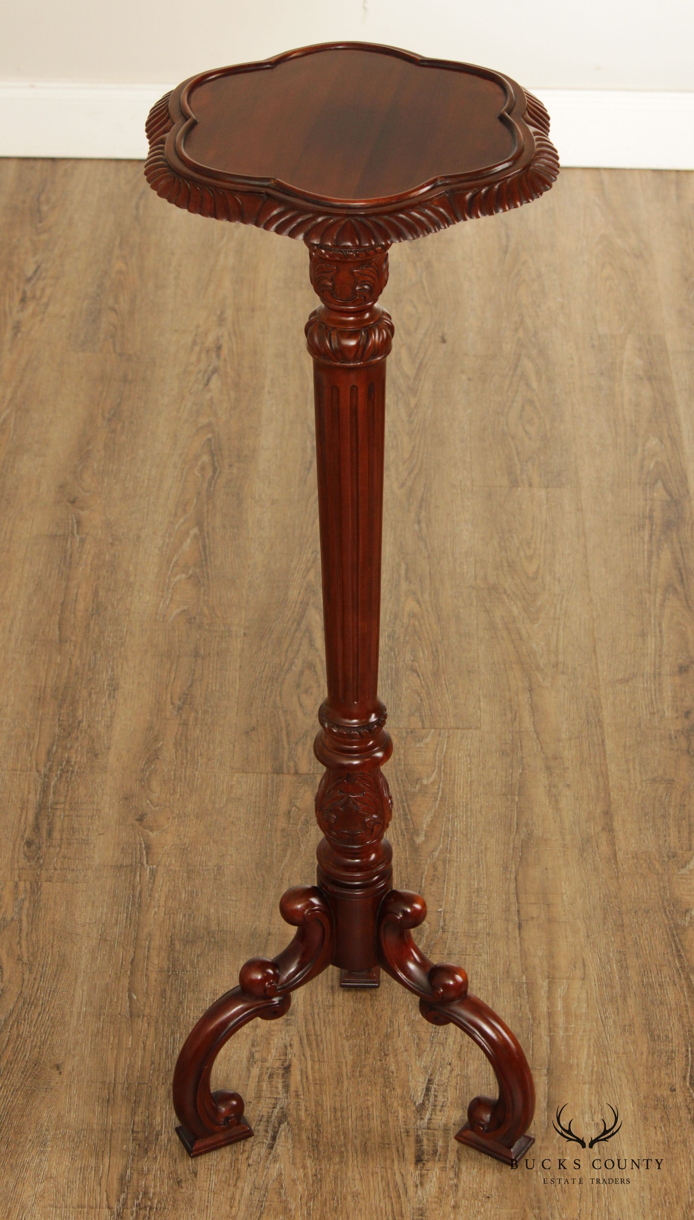 Maitland Smith Carved Mahogany Pedestal Plant Stand