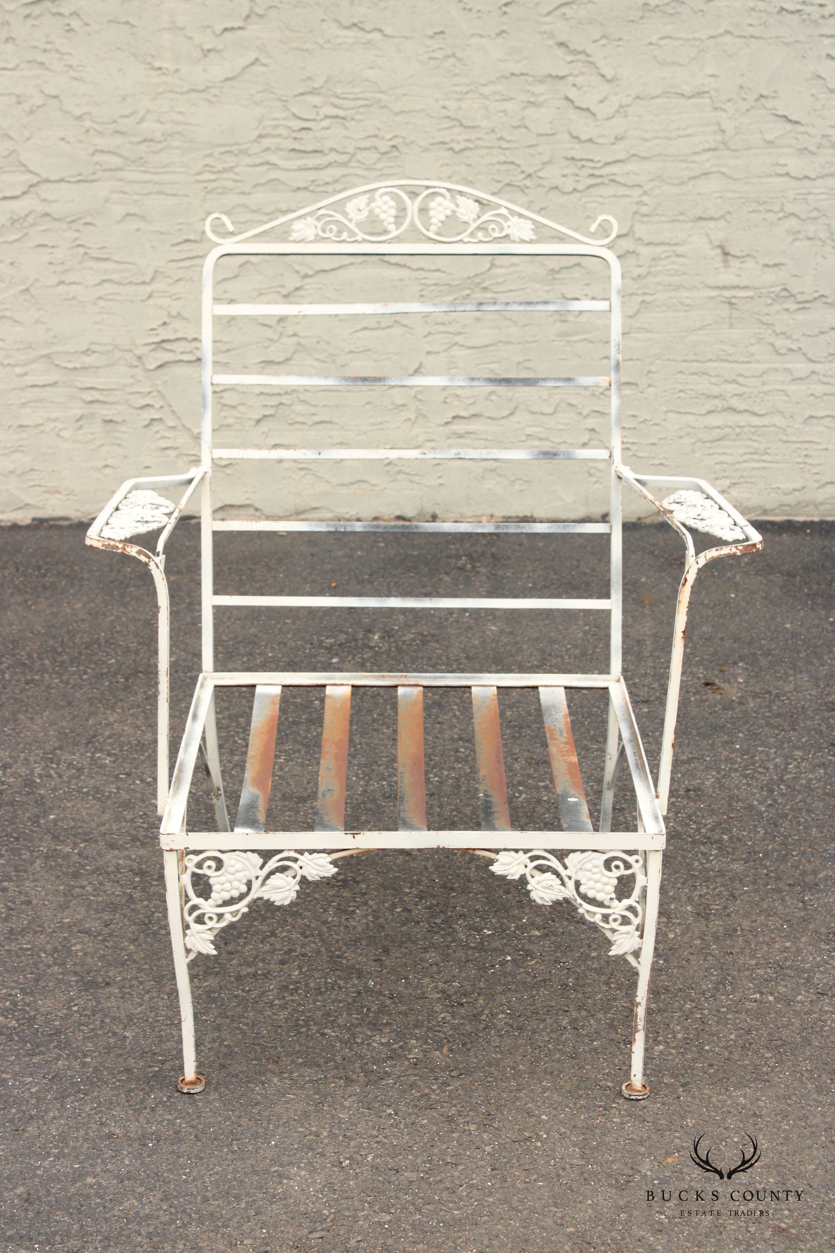 Vintage Wrought Iron Outdoor Patio Lounge Armchair