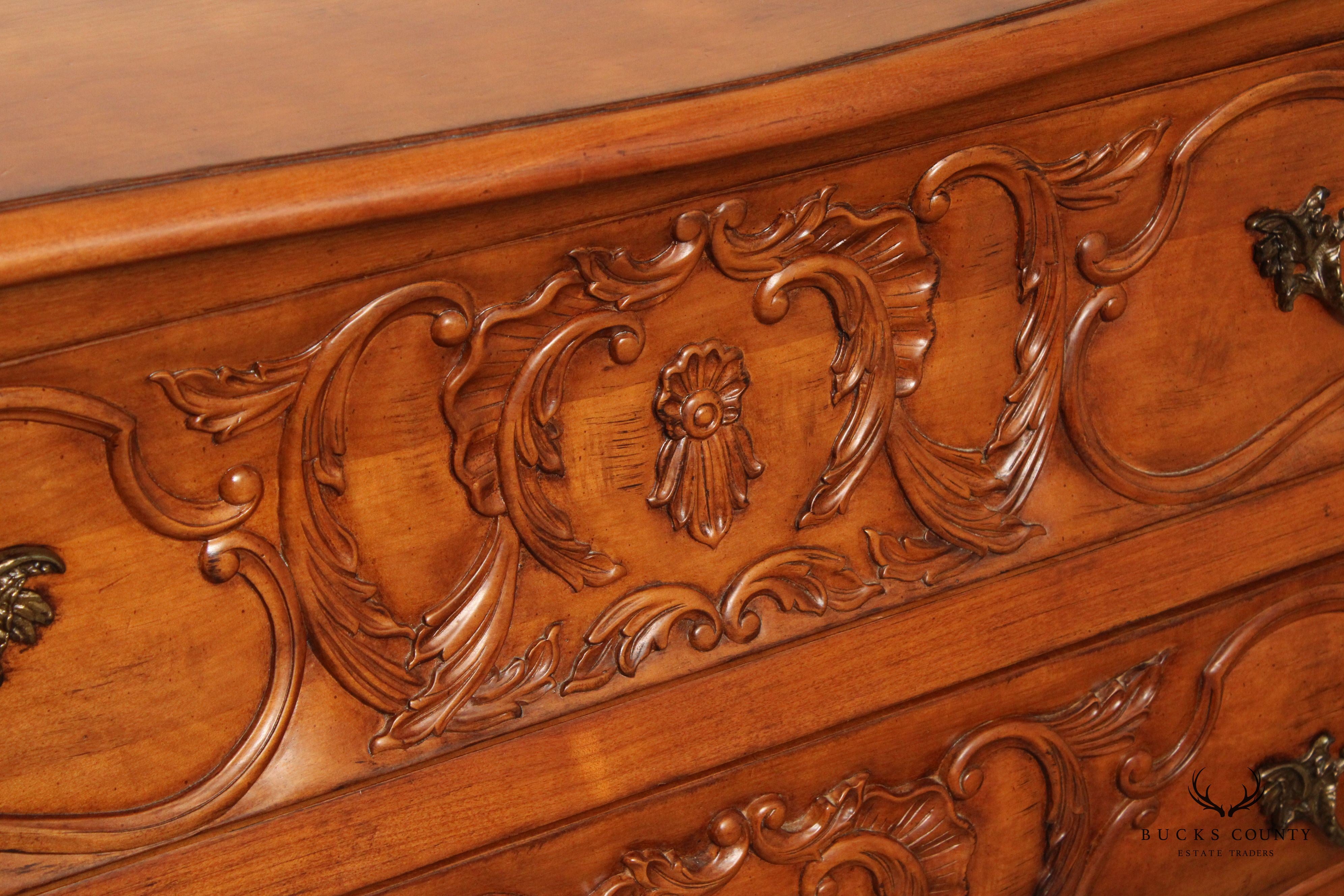 Century Furniture 'Coeur de France' Pair of Carved Cherry Bombe Chests