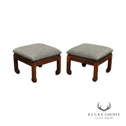 Chinese Ming Dynasty Style Vintage Pair of Custom Upholstered Stools