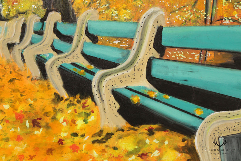Pearl Mintzer 'Autumn Benches' Landscape Original Oil Painting