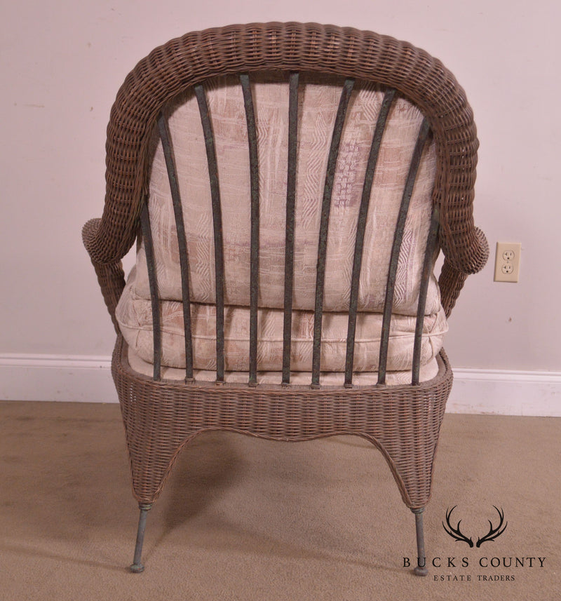 Century Hand Crafted Wicker Victorian Style Wrought Iron Lounge Chair