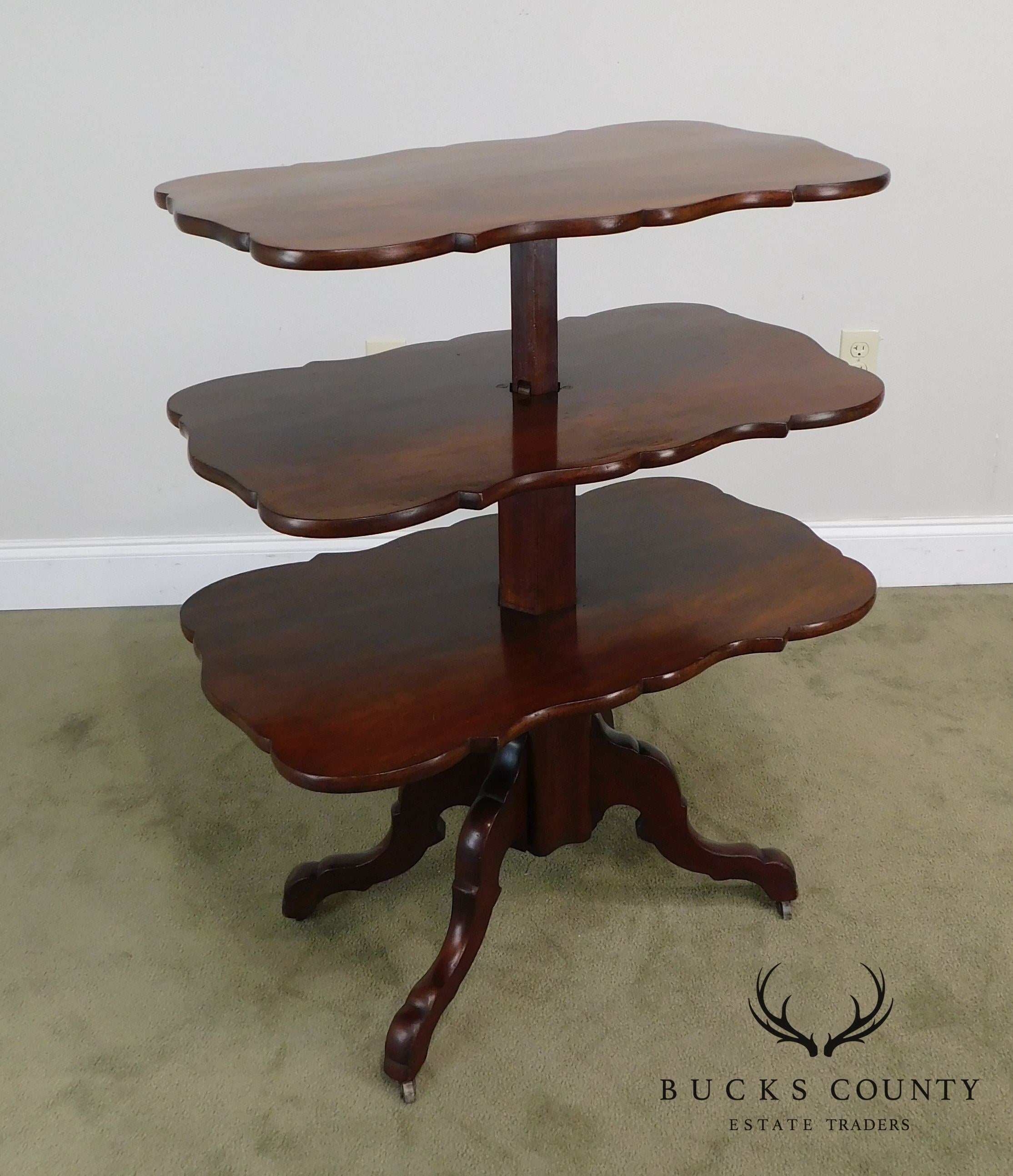 English Regency Antique Mahogany Metamorphic 3 Tier Dumb Waiter Table