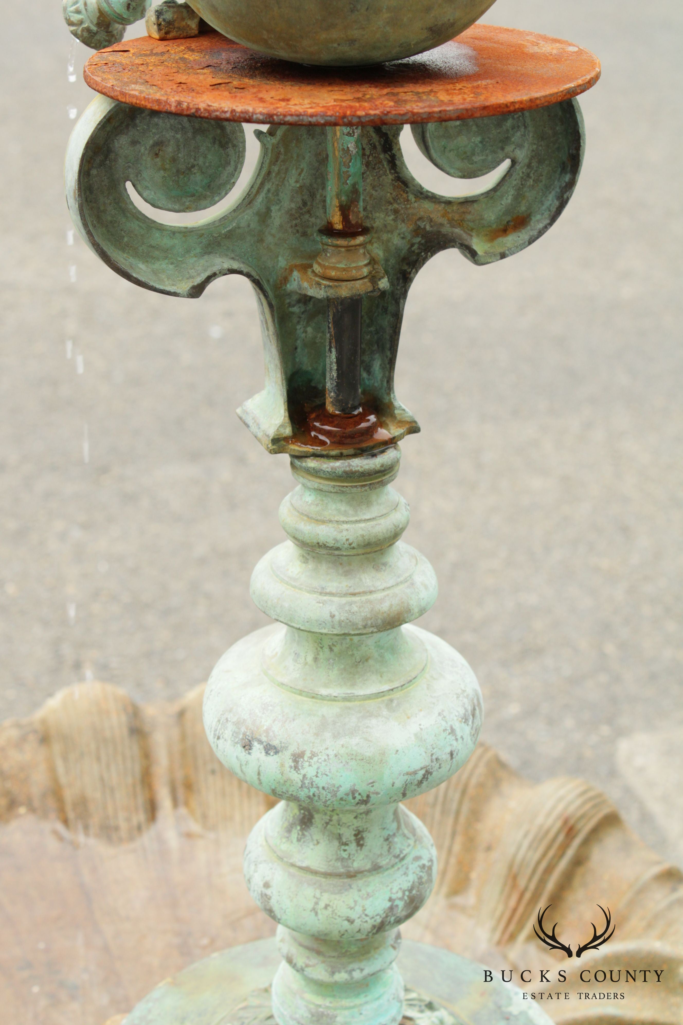 Italian Renaissance Style Cast Stone & Bronze Garden Fountain