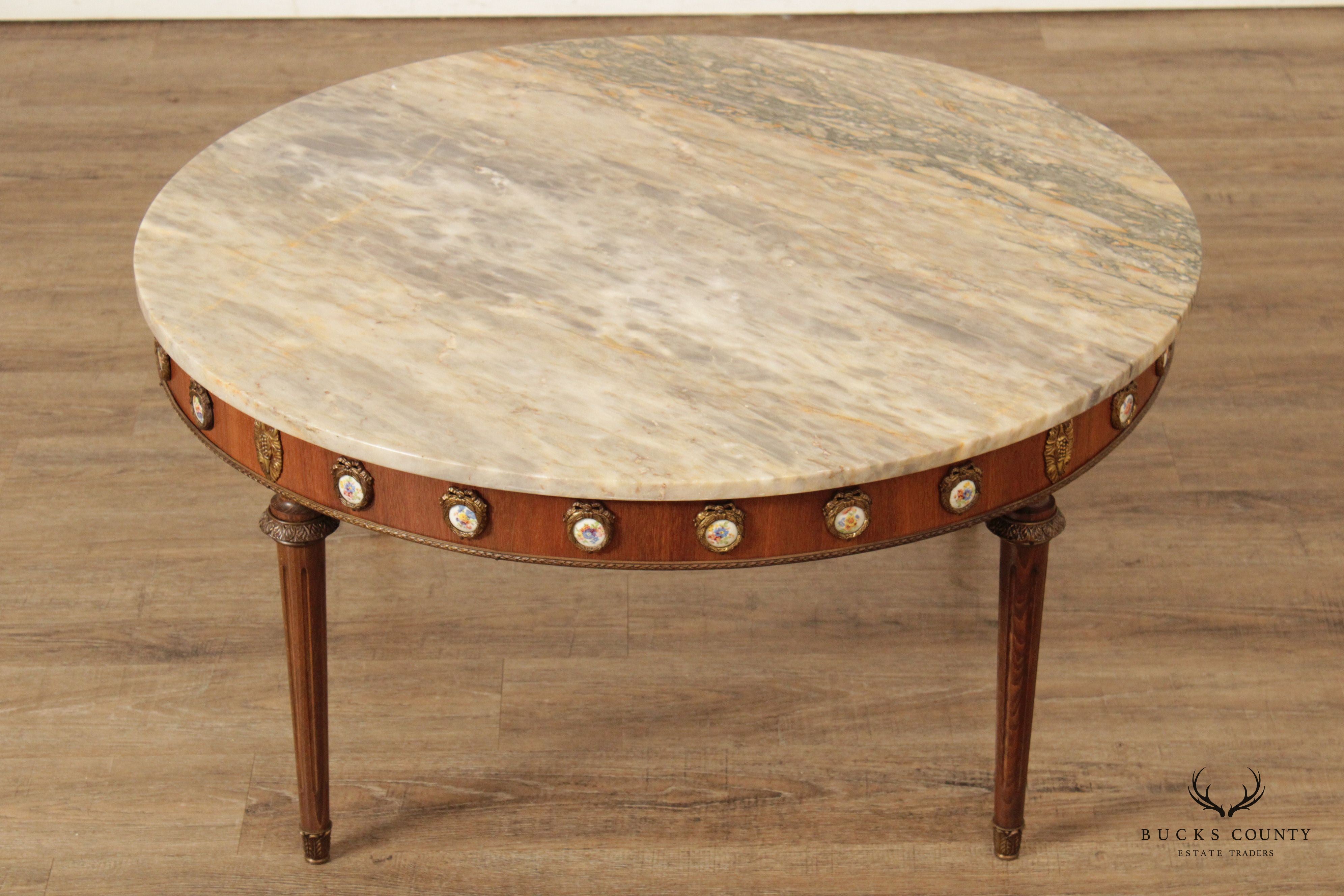 French Louis XVI Style Marble Top Cocktail Table