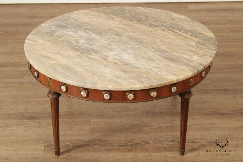 French Louis XVI Style Marble Top Cocktail Table