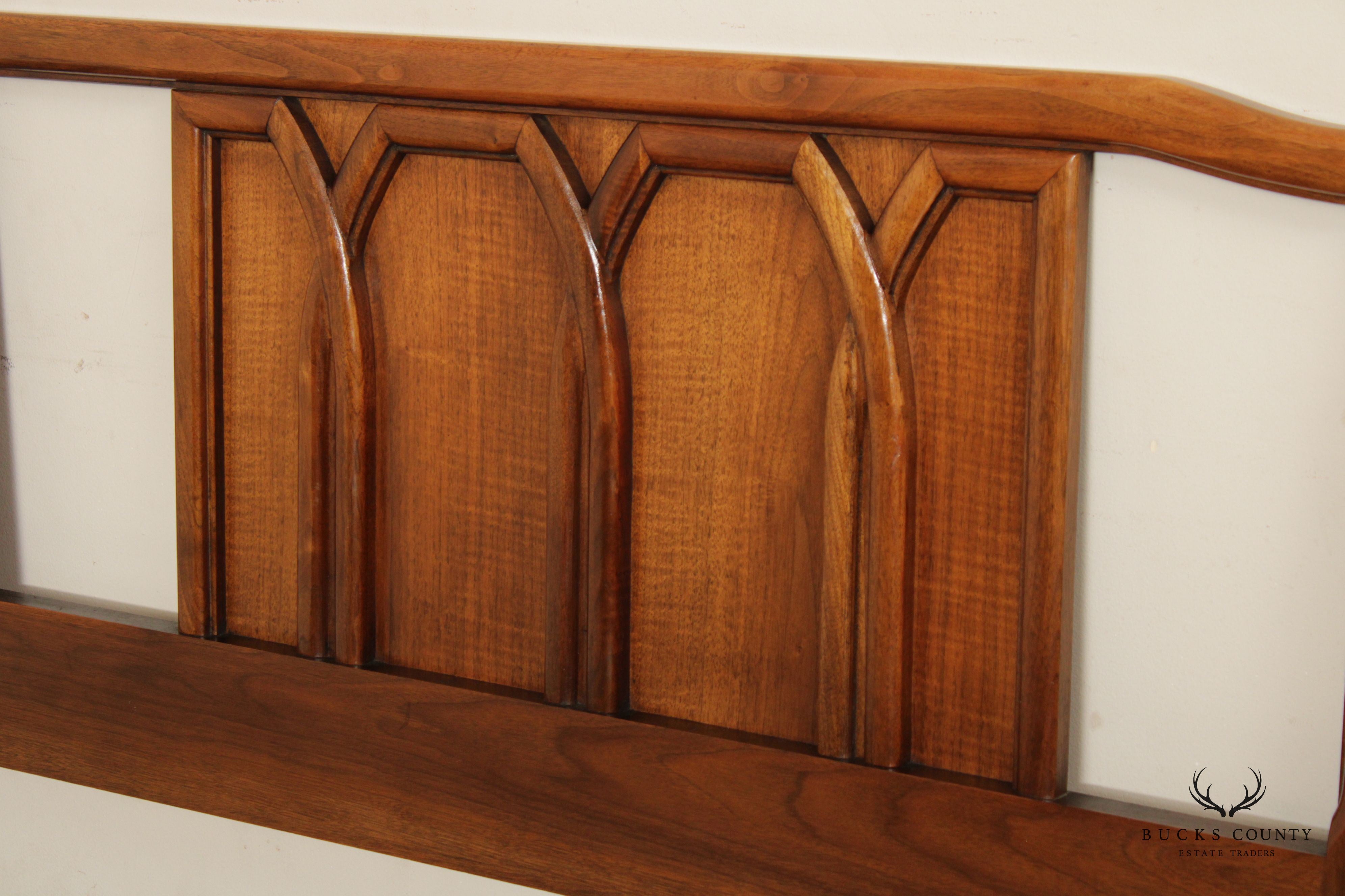 Mid Century Modern Sculpted Walnut King Size Headboard