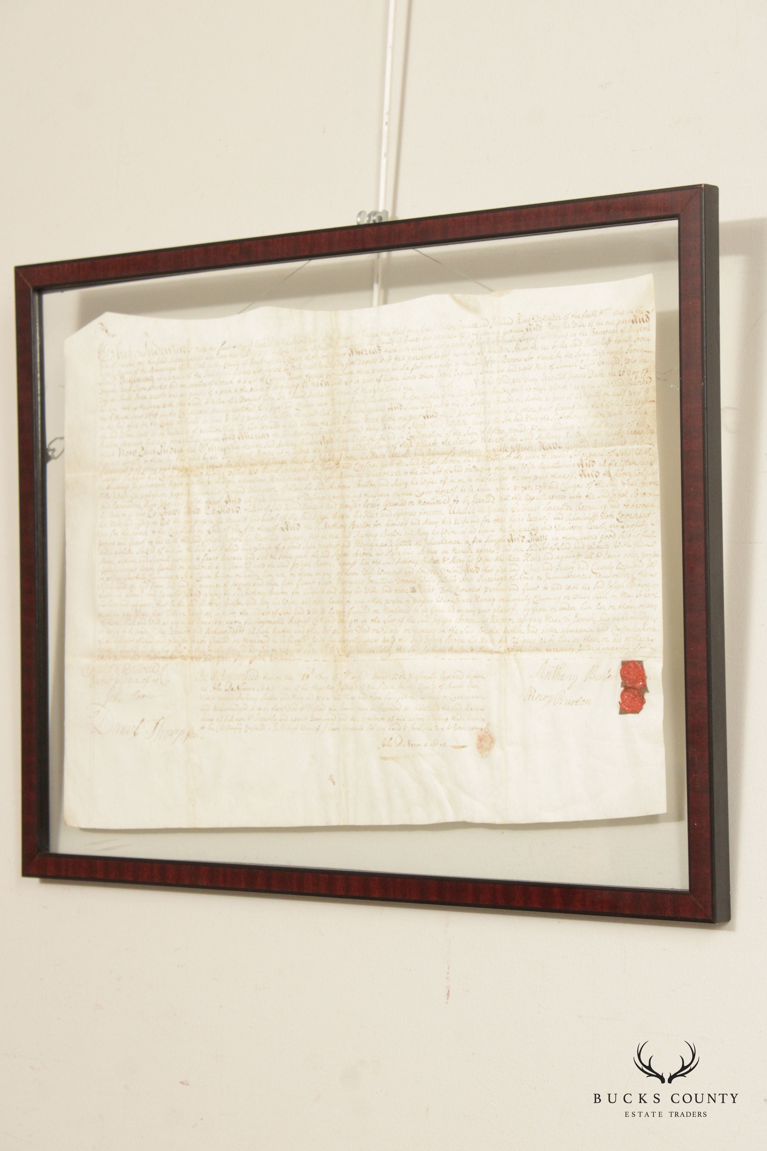 Antique 18th Century Bucks County PA Indenture Deed, Custom Framed