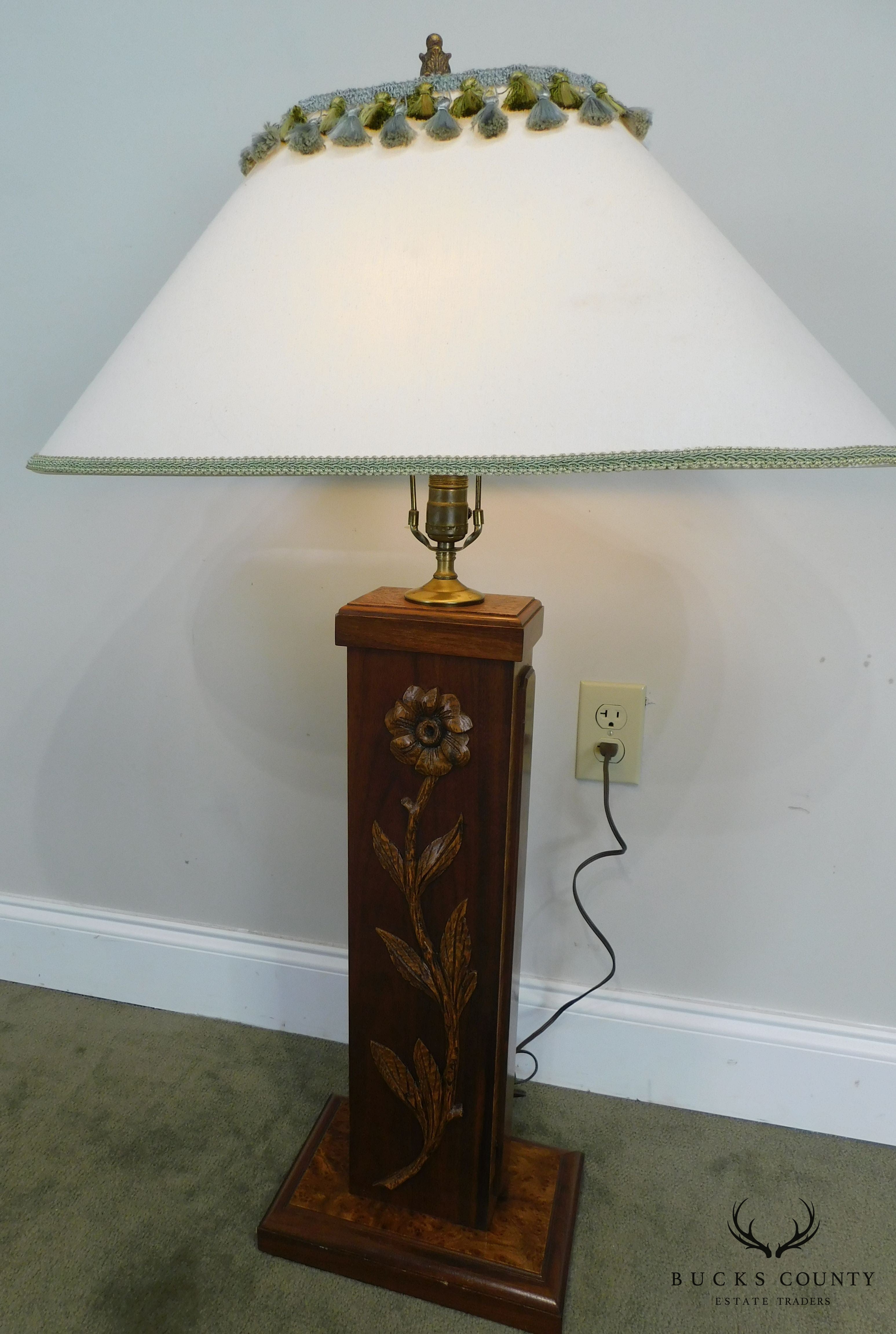 Vintage Hand Carved Rose Flower Mixed Wood Lamp