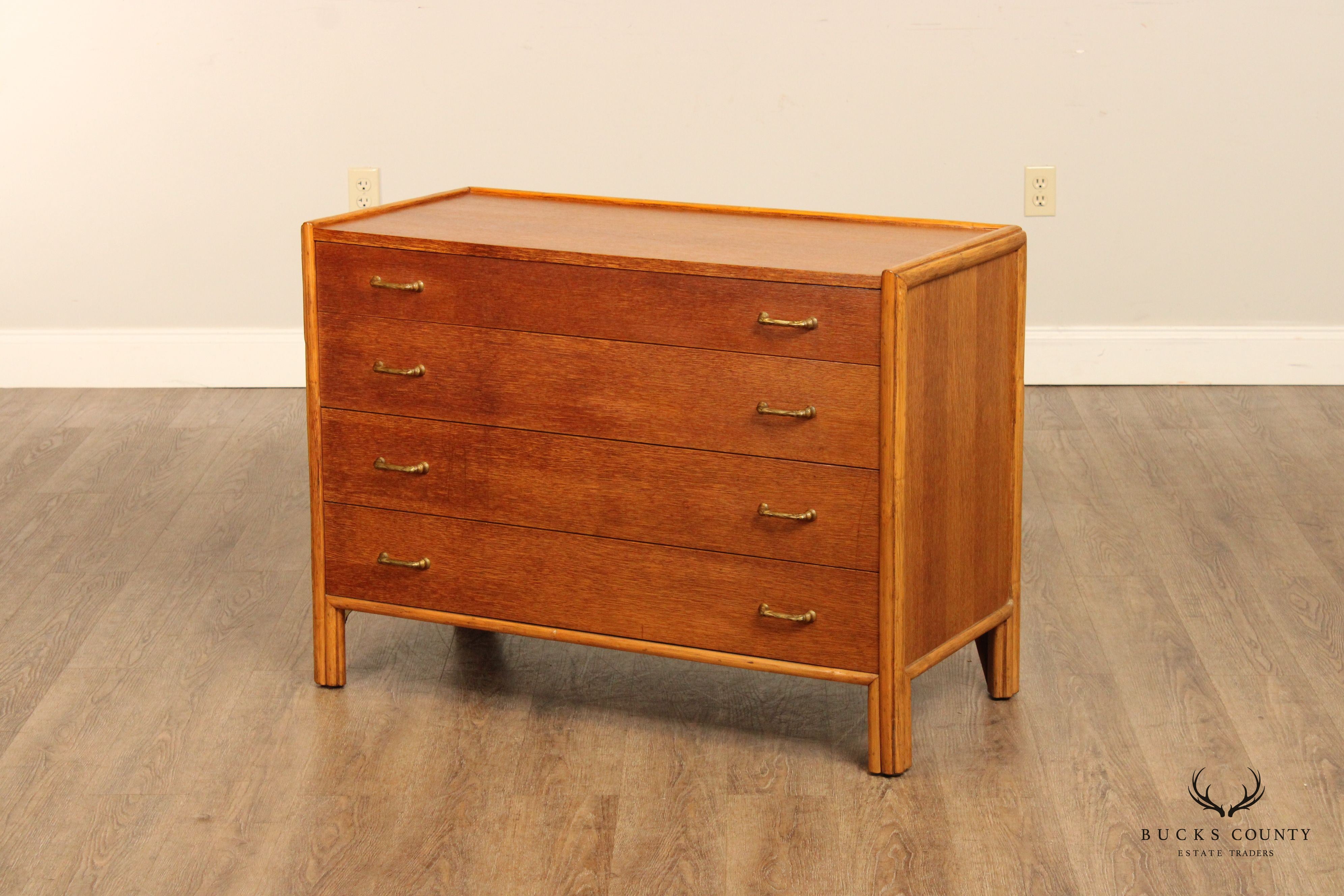 McGuire Mid Century Modern Rattan and Oak Single Dresser Bachelor Chest