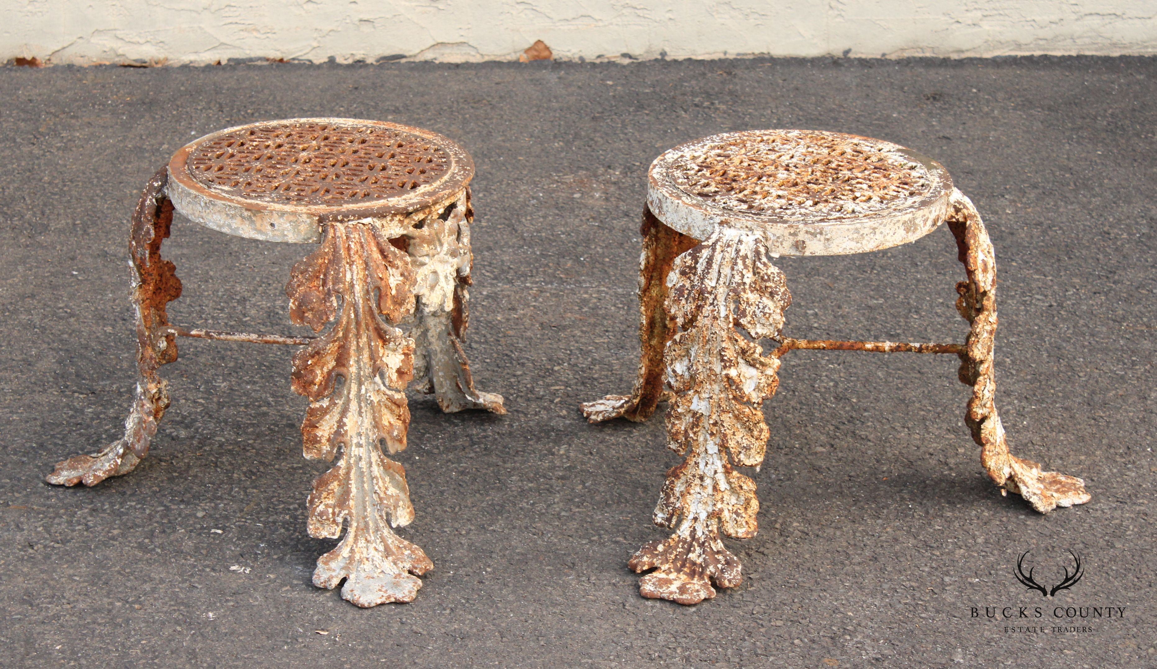 Antique Victorian Cast Iron Pair of Outdoor Patio Stools