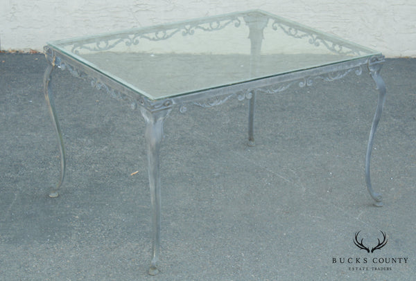 French Country Style Vintage Cast Aluminum Glass Top Garden, Patio Dining Table