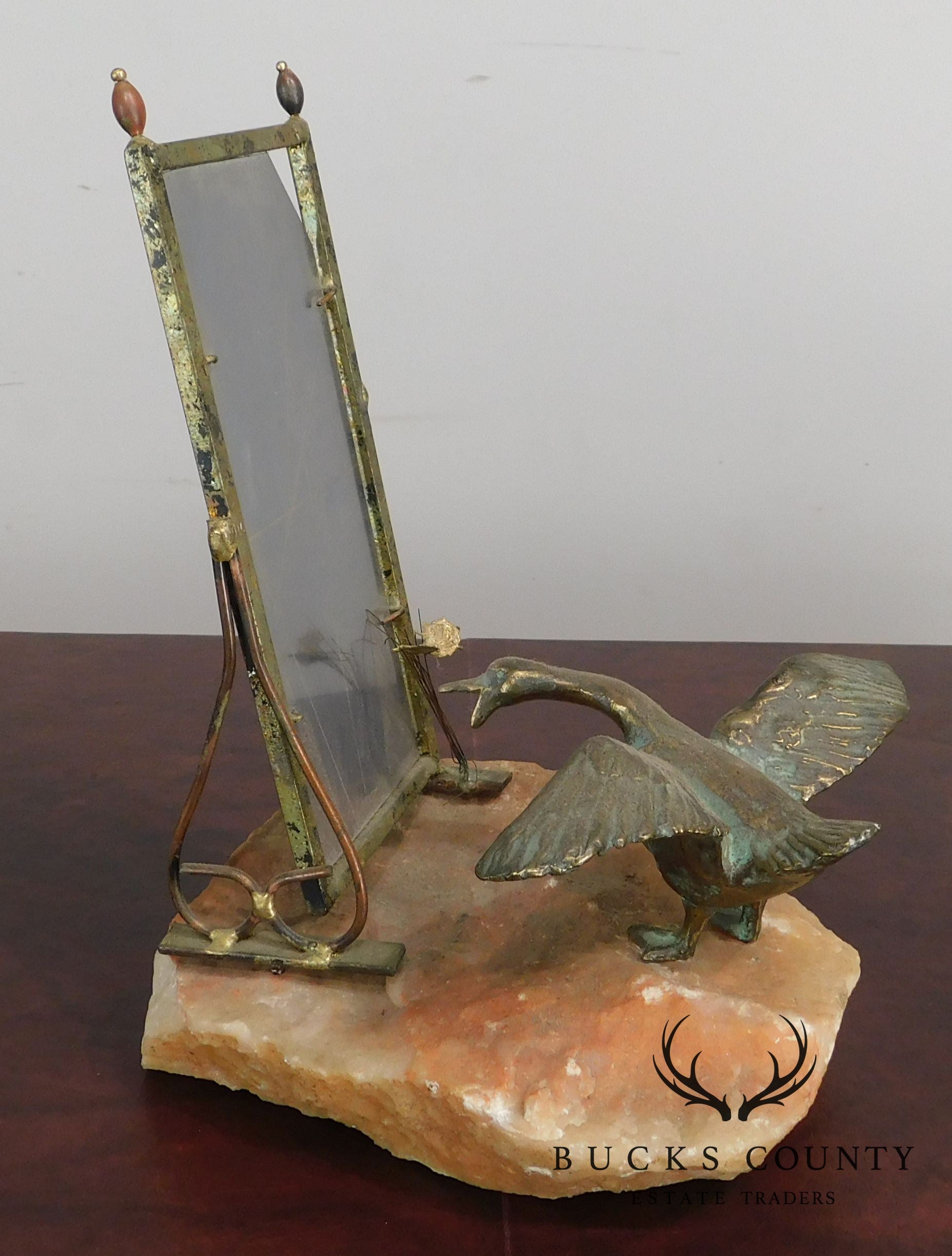 Curtis Jere Goose Fighting Mirror Reflection on Quartz Base