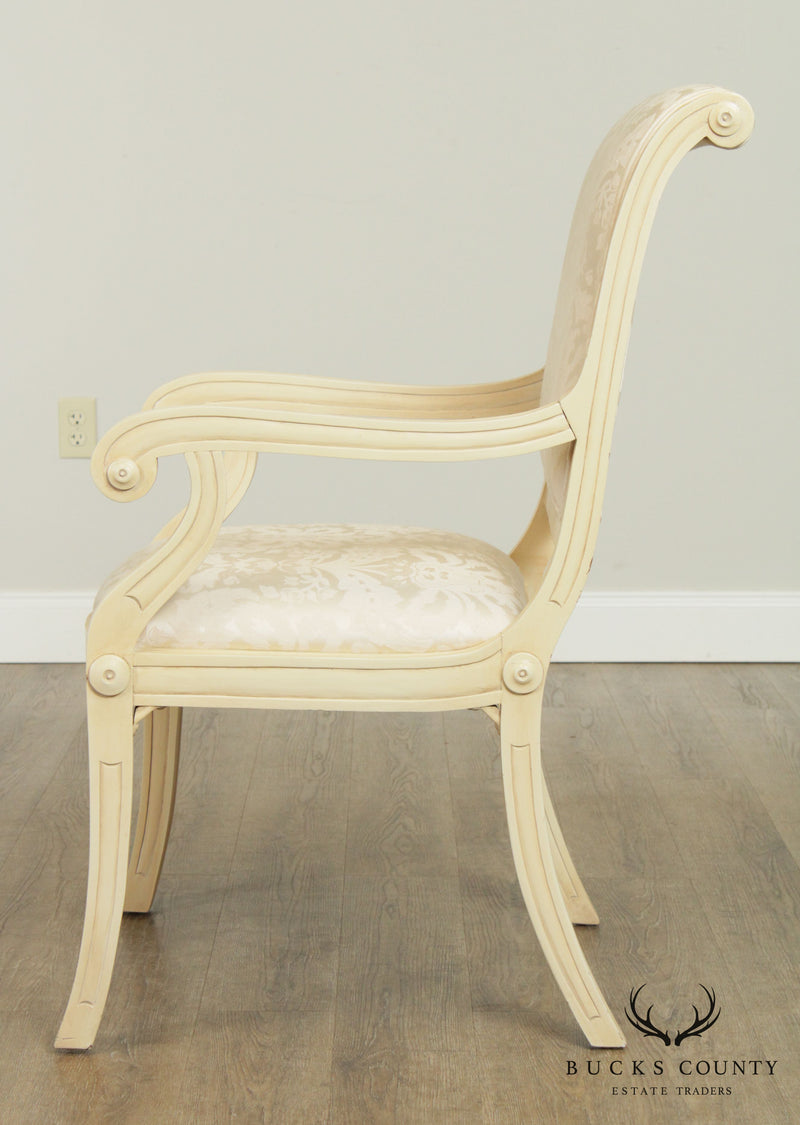 Andre Originals Custom Cream Painted & Upholstered Set 6 Regency Armchairs