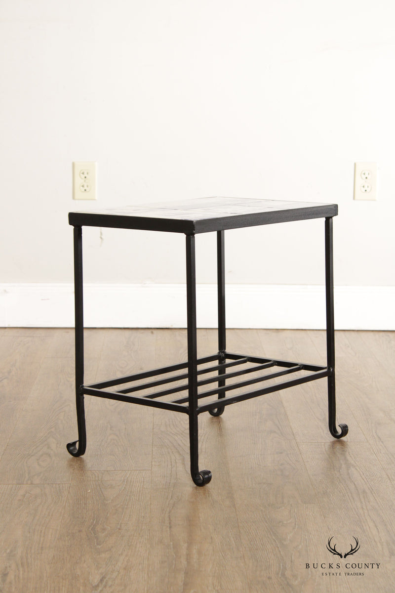 Shard Pottery Maine Tile Top  Wrought Iron Side Table