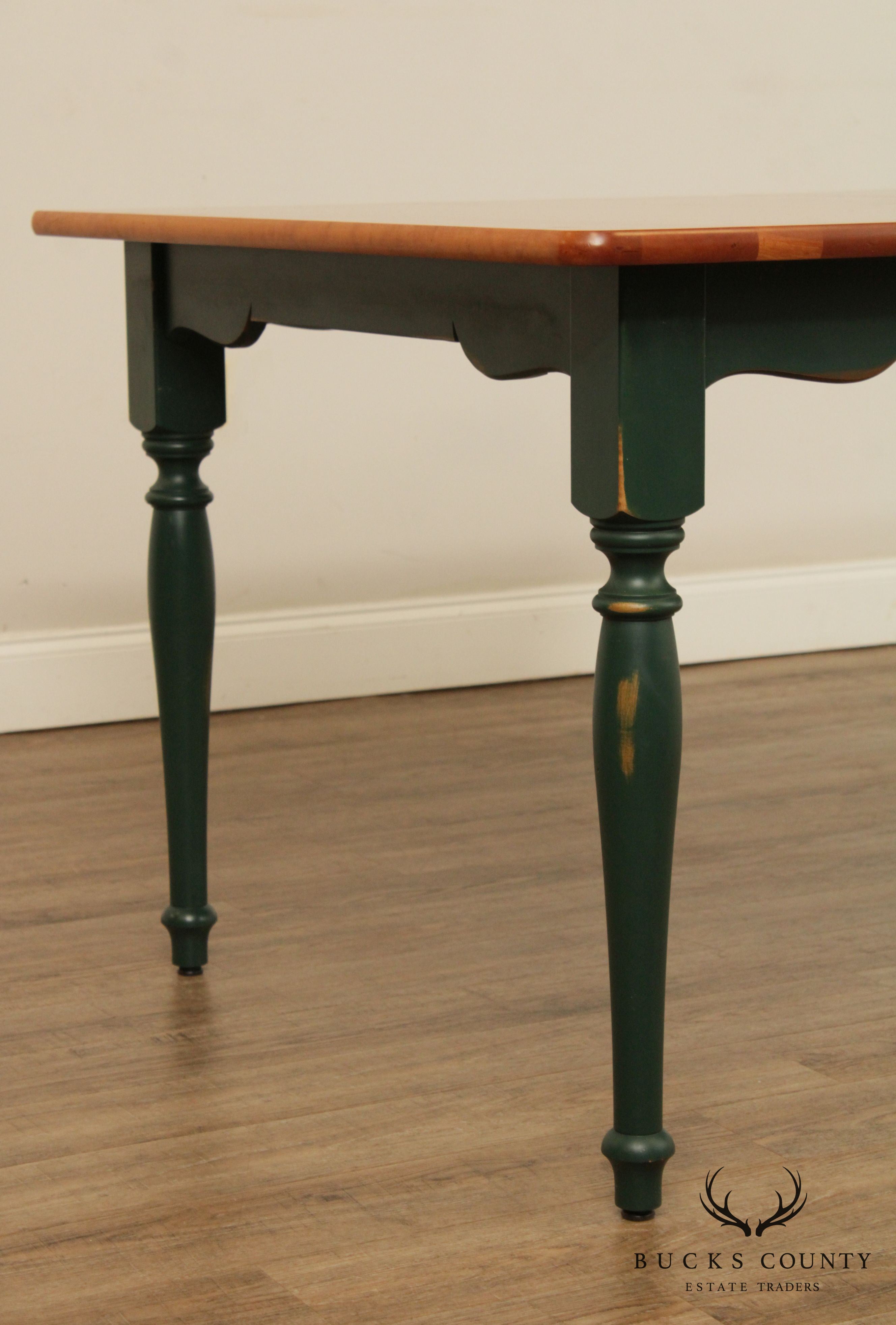 Custom Solid Cherry Green Painted Base Farmhouse Dining Table