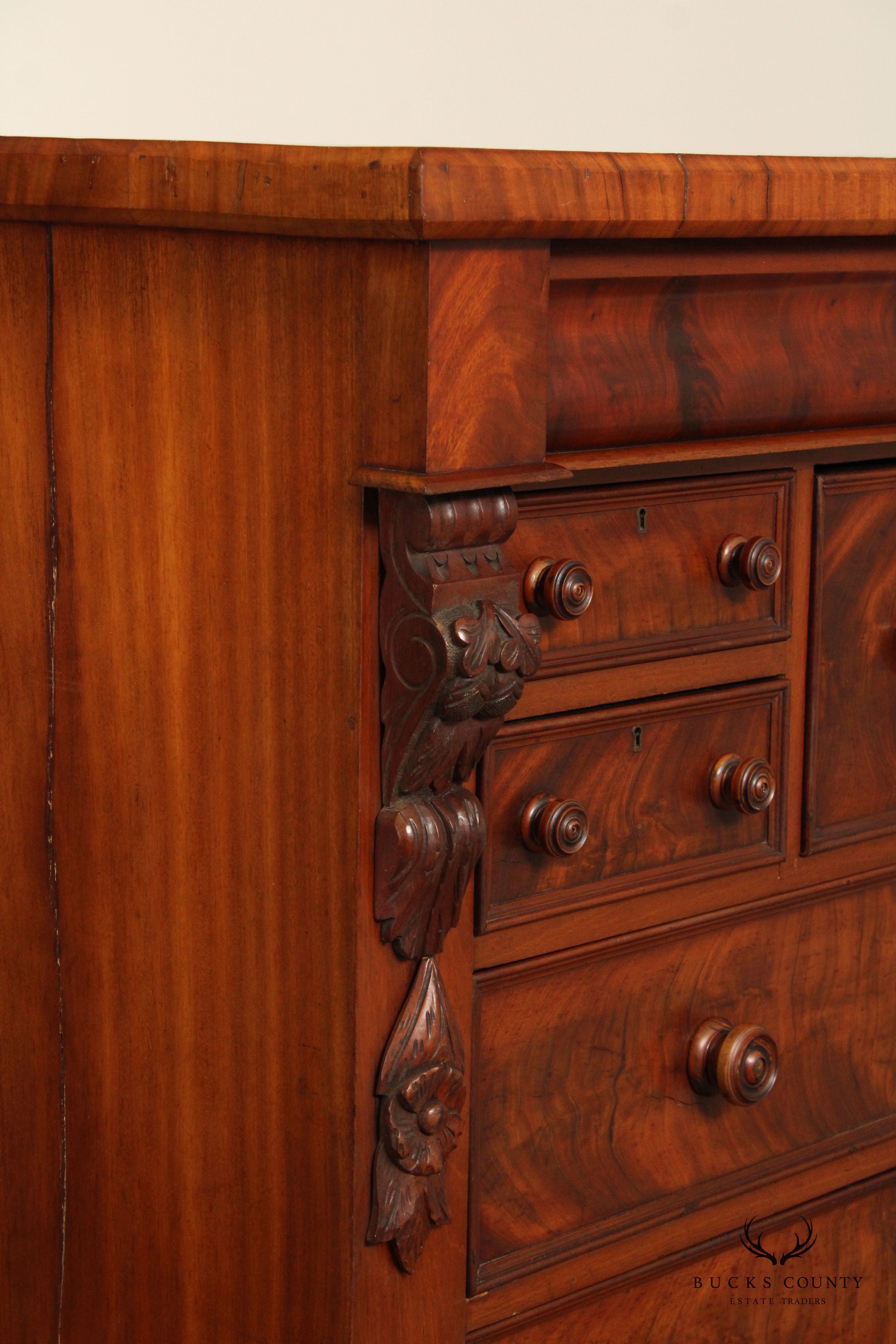 Antique Empire Period Carved Mahogany Tall Chest