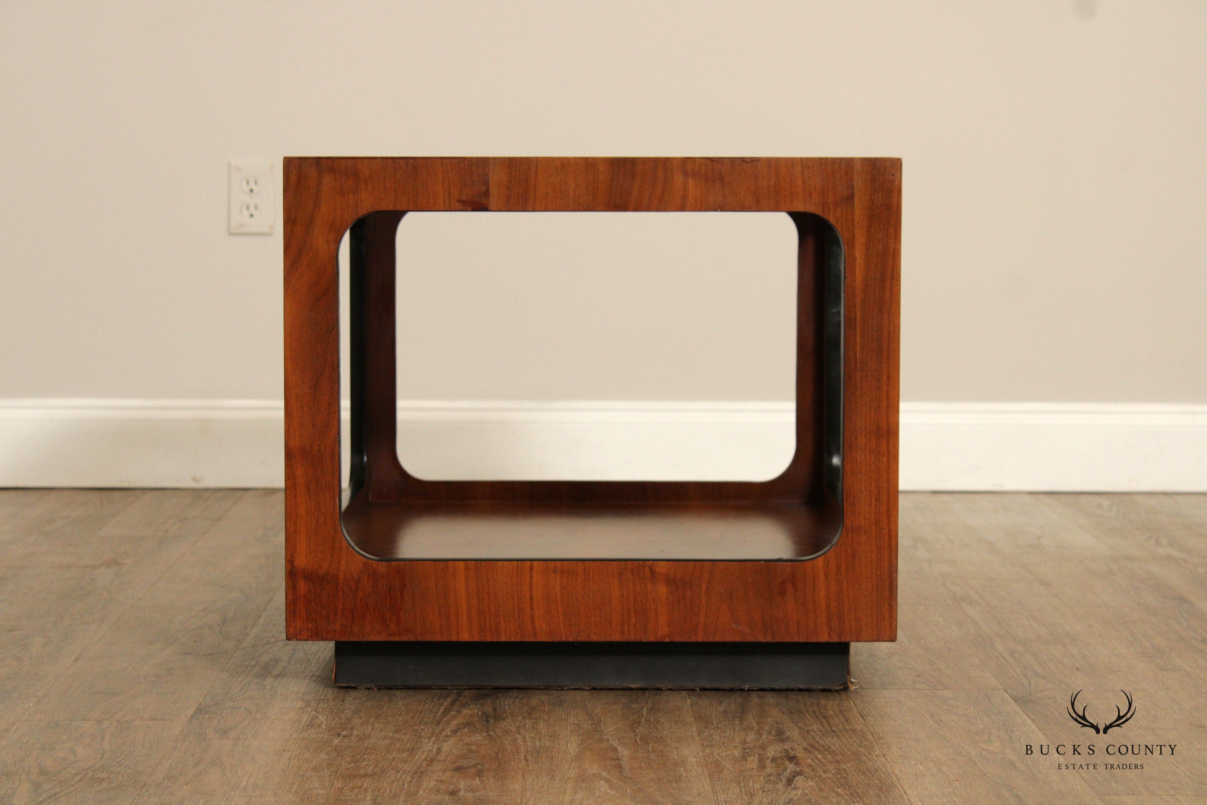 Lane Mid Century Modern Walnut And Smoked Glass Coffee Table