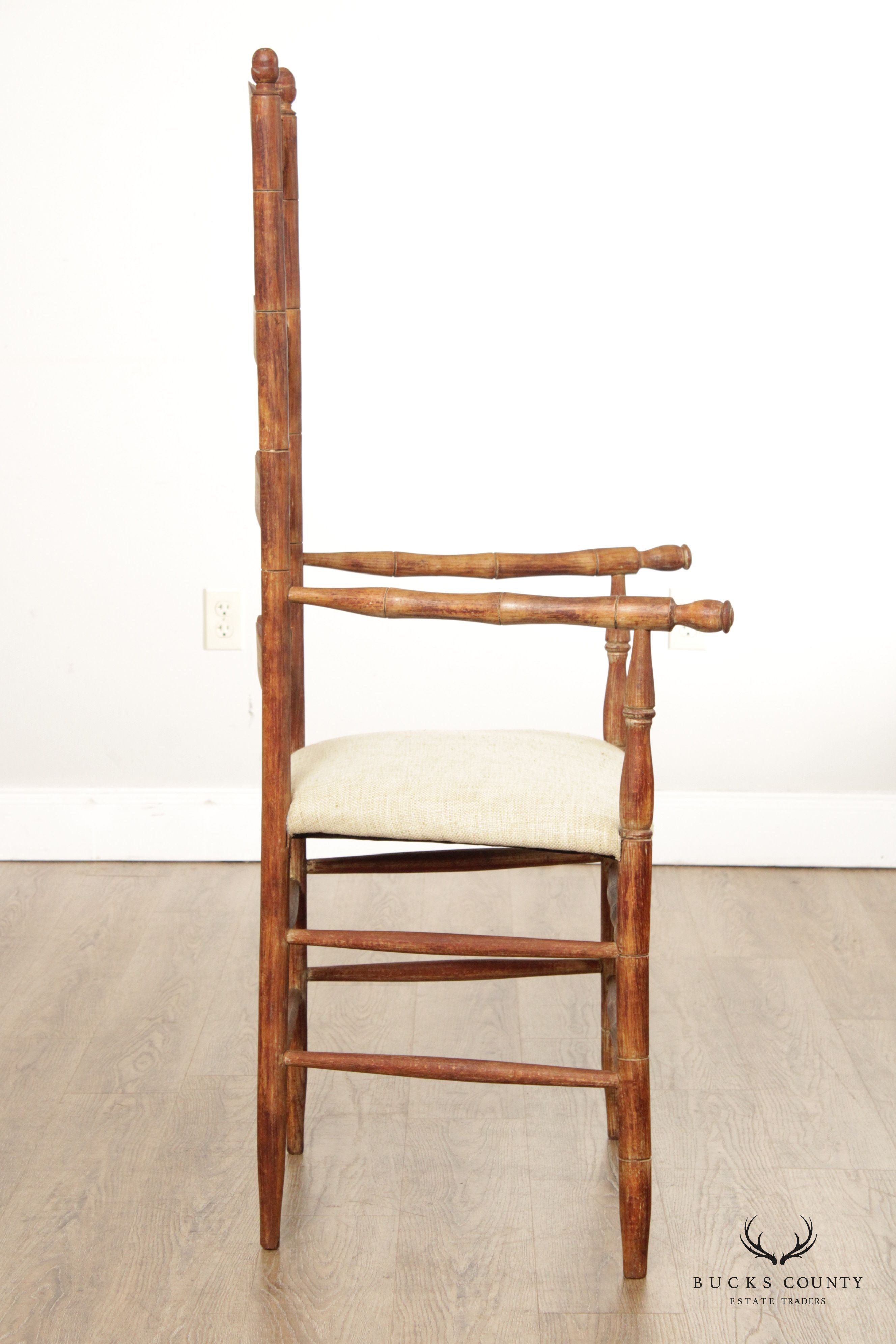 Antique 18th Century Swedish Country Painted Ladderback Armchair