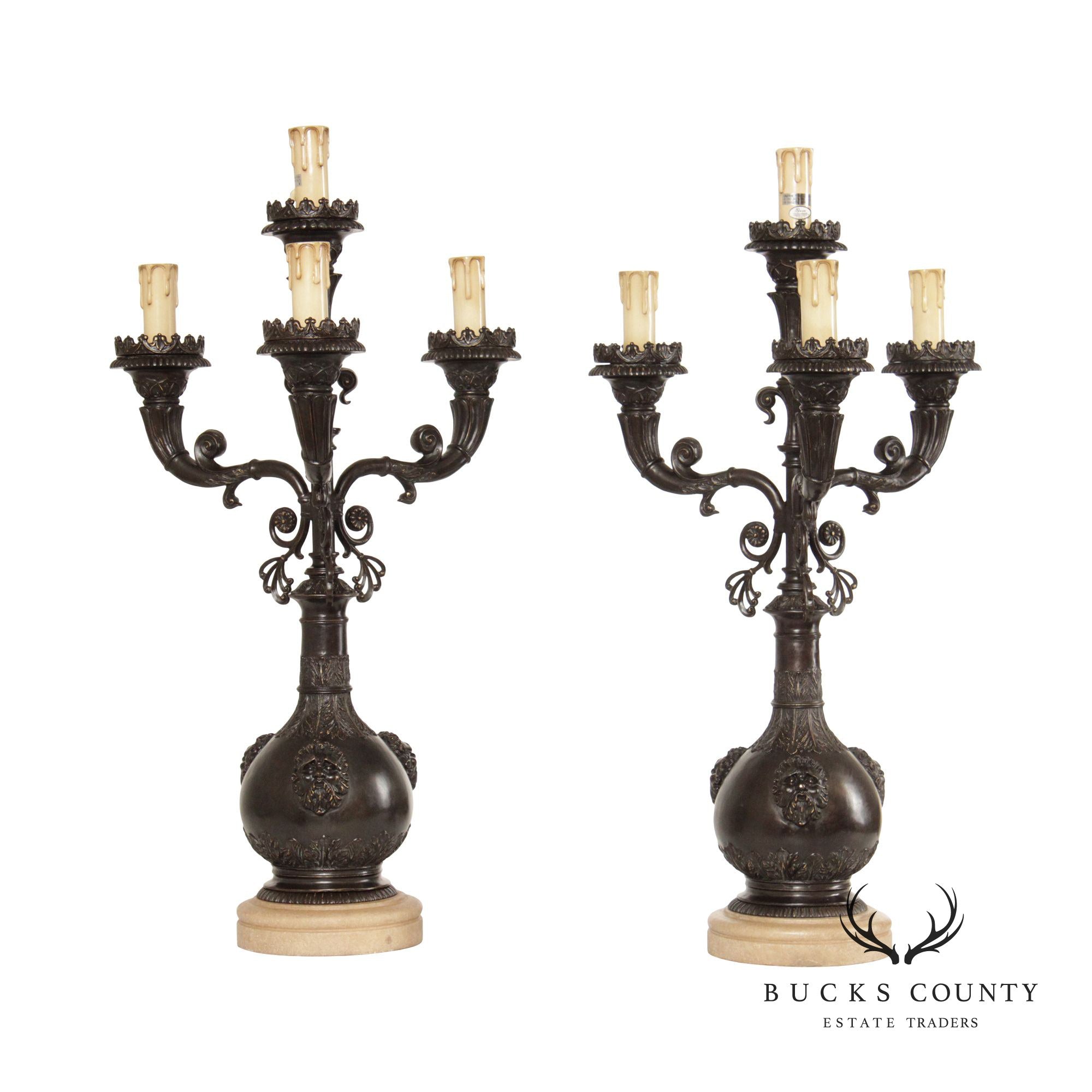 Gothic Revival Style Pair of Bronze Five-Light Candelabra