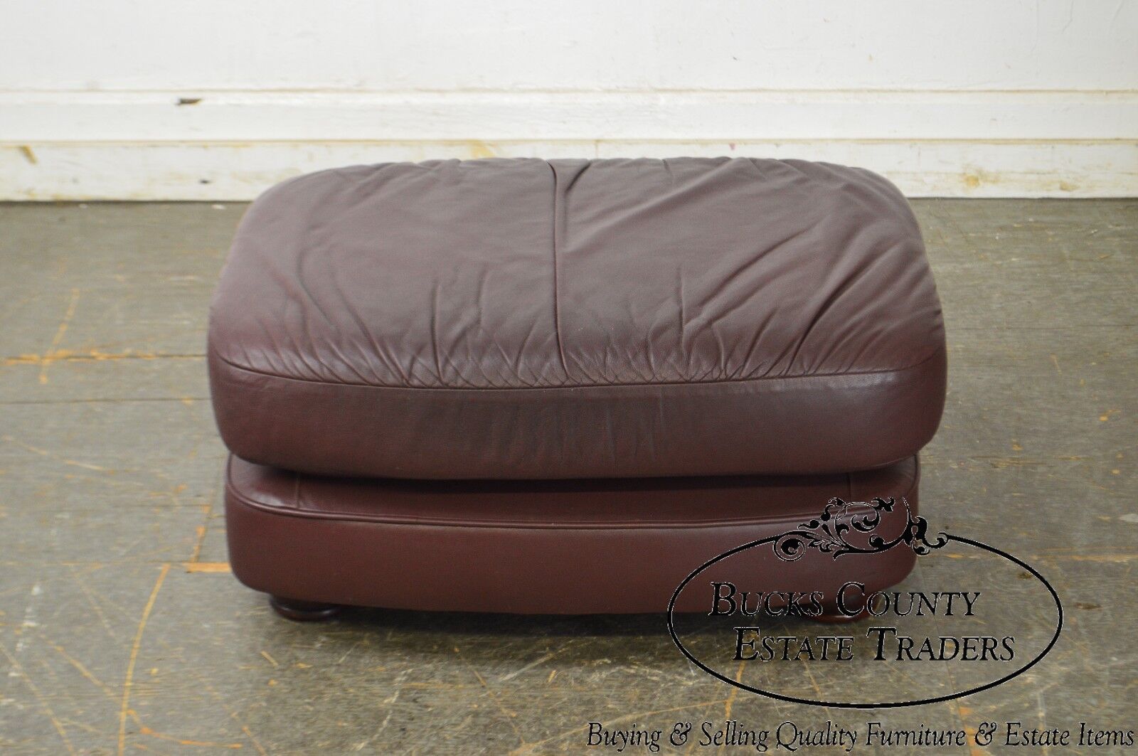 Classic Leather Bun Foot Russet Brown Leather Ottoman