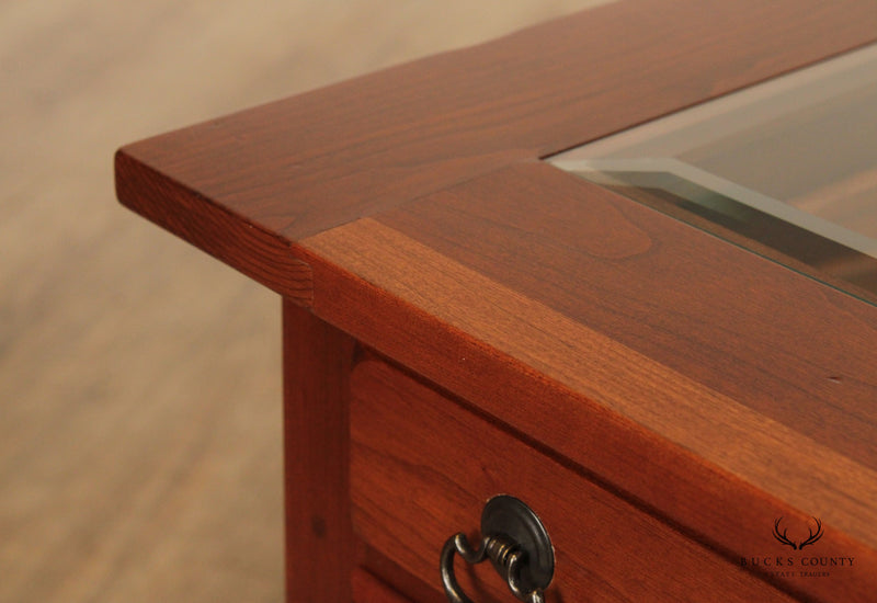 Chippendale Style Cherry Two Drawer Vitrine Curio Display Side Table