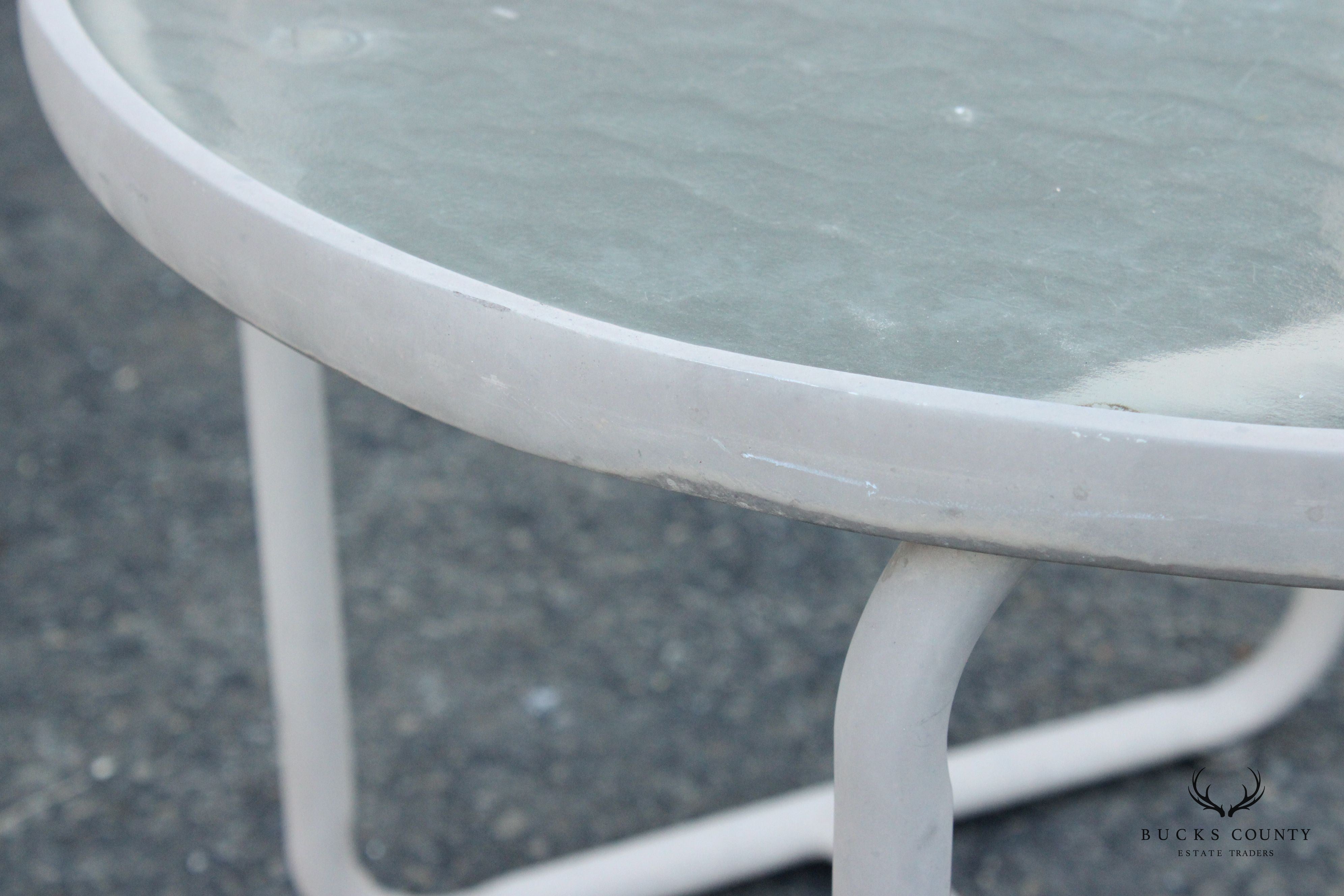 Mid Century Modern Round Glass Top Patio Accent Table