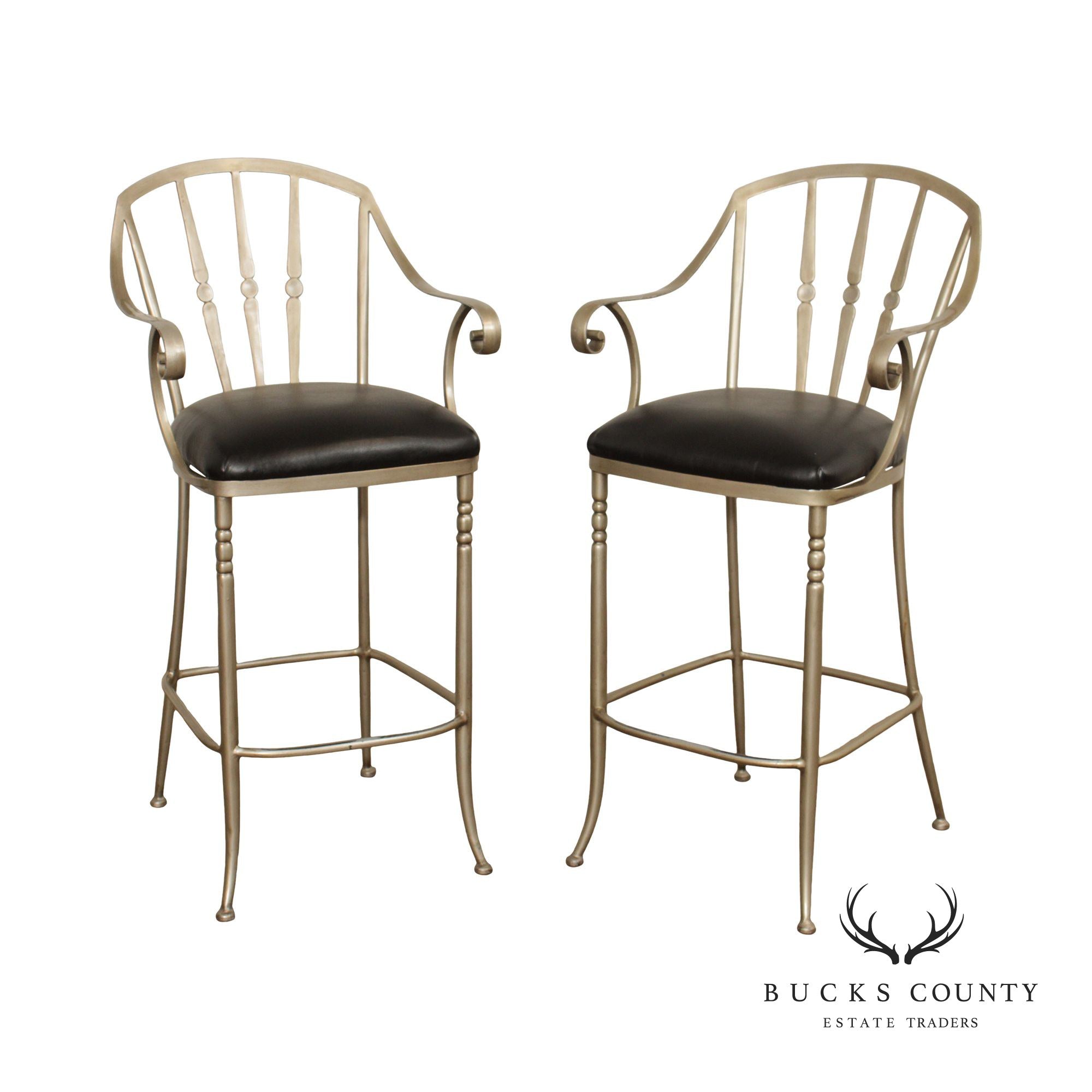 French Style Pair of Iron Frame Bar Stools