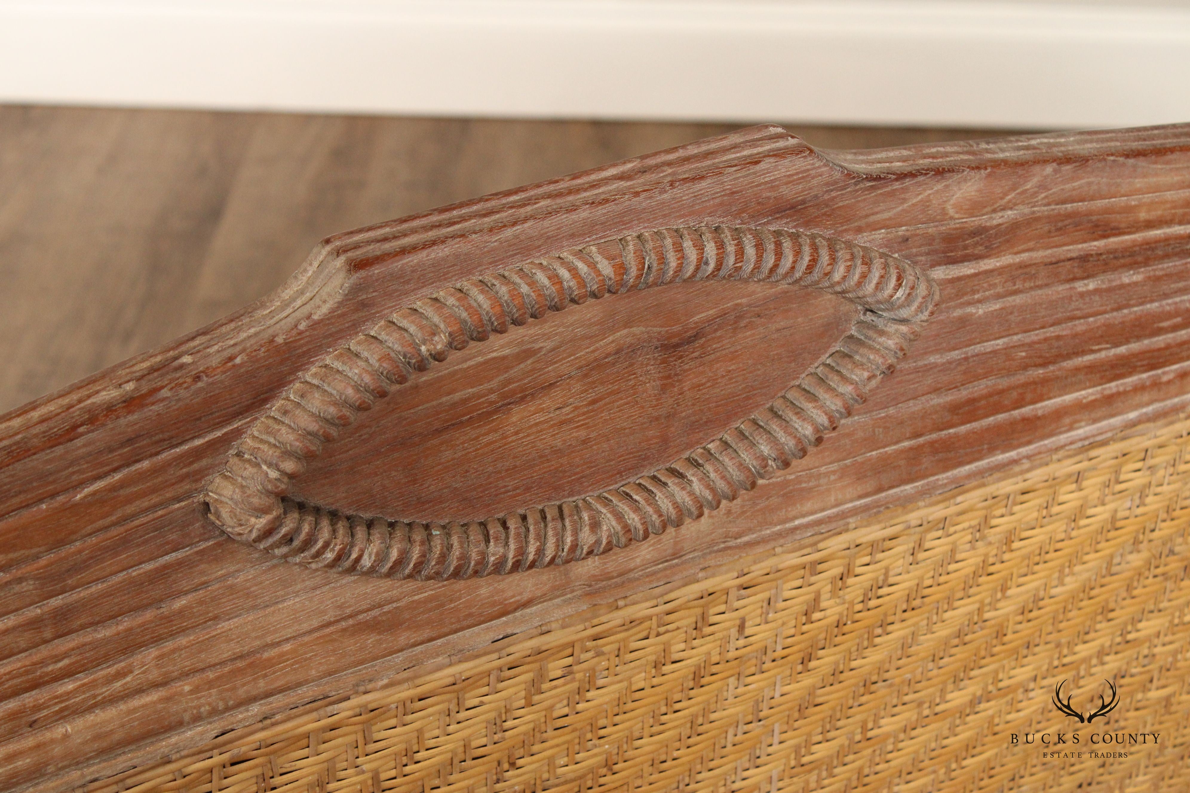 British Colonial Style Teak and Wicker Settee