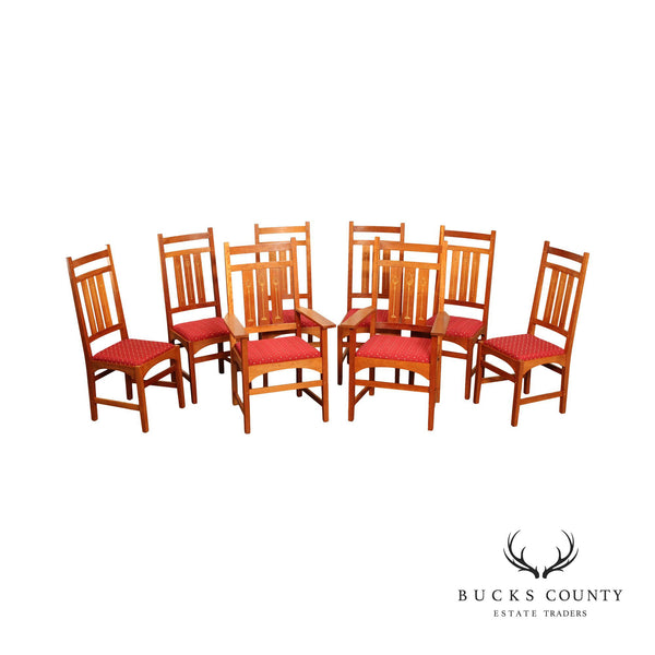 Stickley Mission Collection Harvey Ellis Set of Eight Inlaid Cherry Dining Chairs