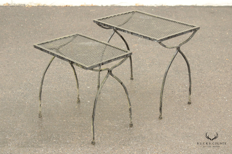 Mid Century Modern Pair of Wrought Iron Patio Nesting Tables