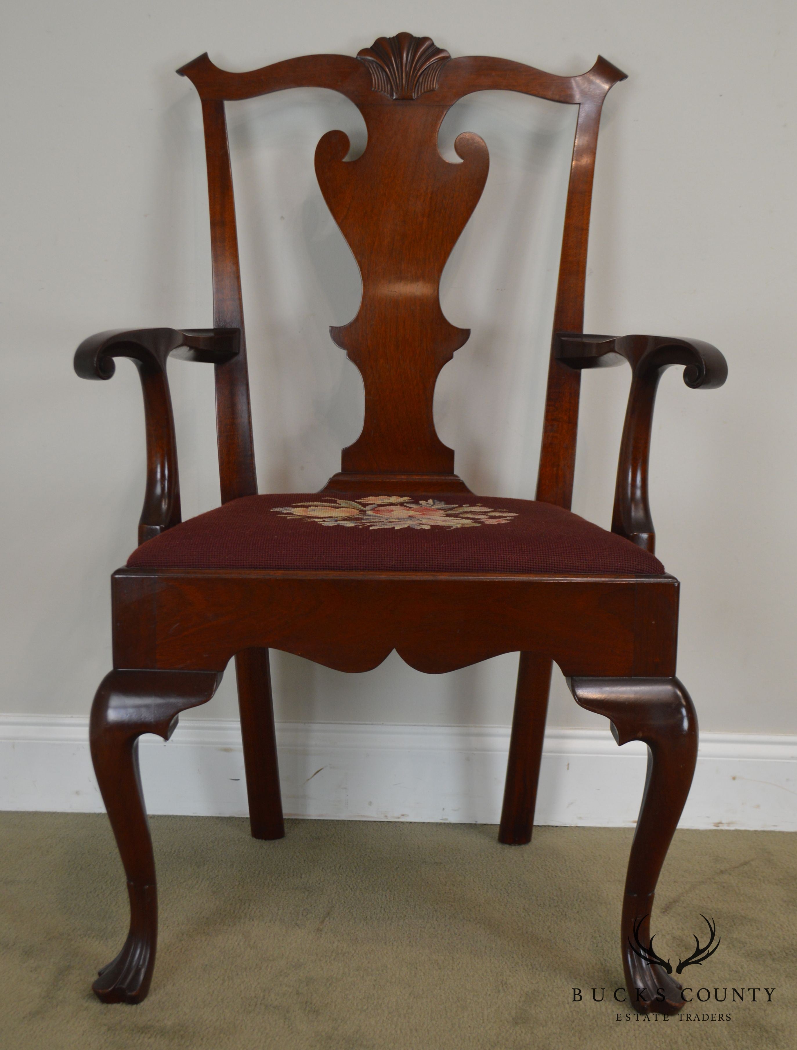 Philadelphia Chippendale Style Custom Quality Pair Mahogany Trifed Foot Armchairs