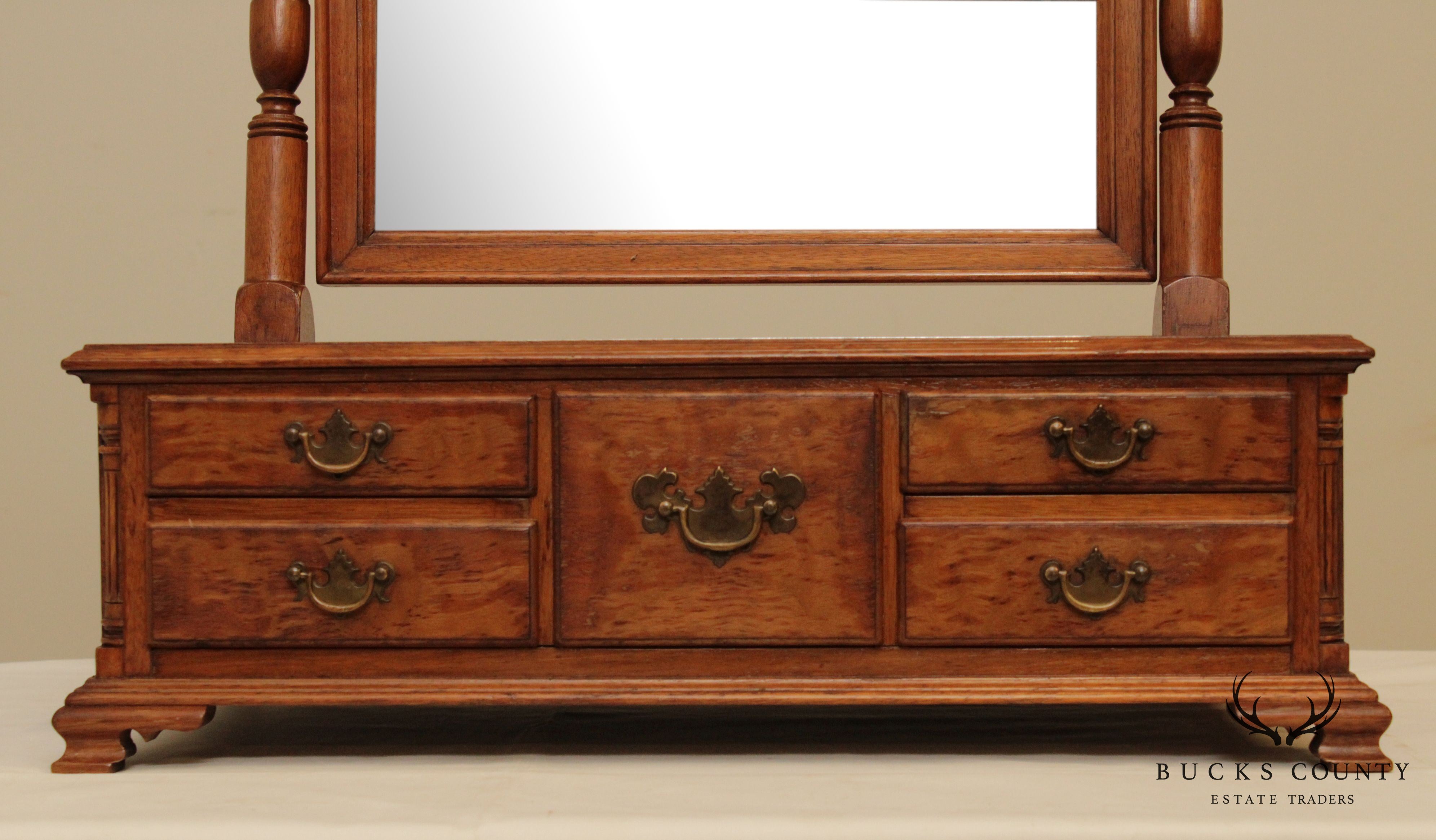 Robert Hogg Vintage Chippendale Style Dresser Top Shaving Mirror with Drawers