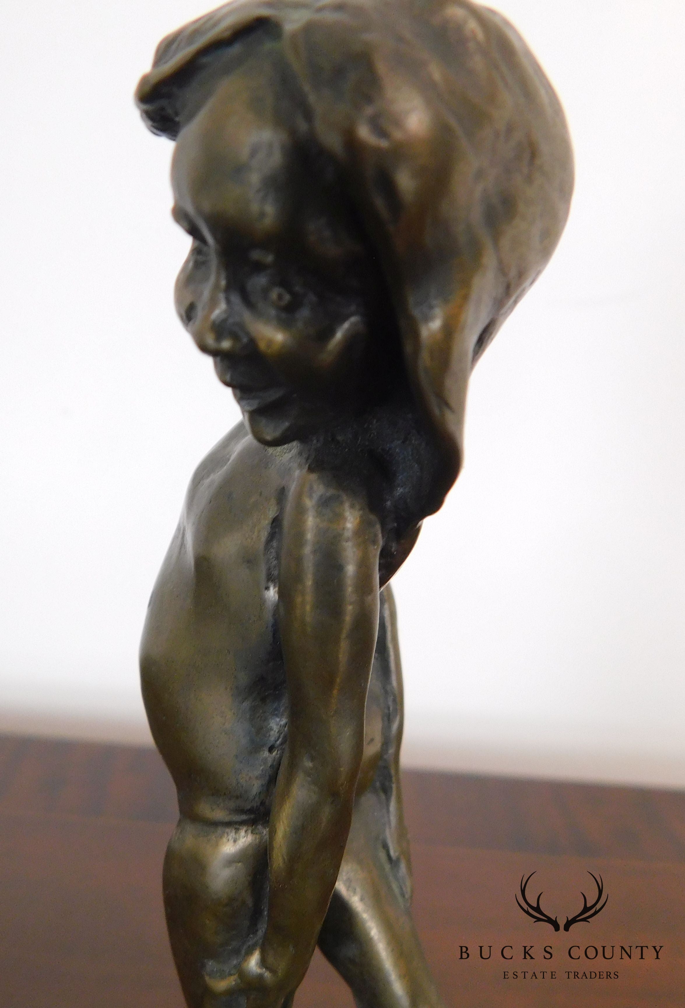 Mark Hopekins Signed "Kids Play" Pair Patinated Bronze Figurines