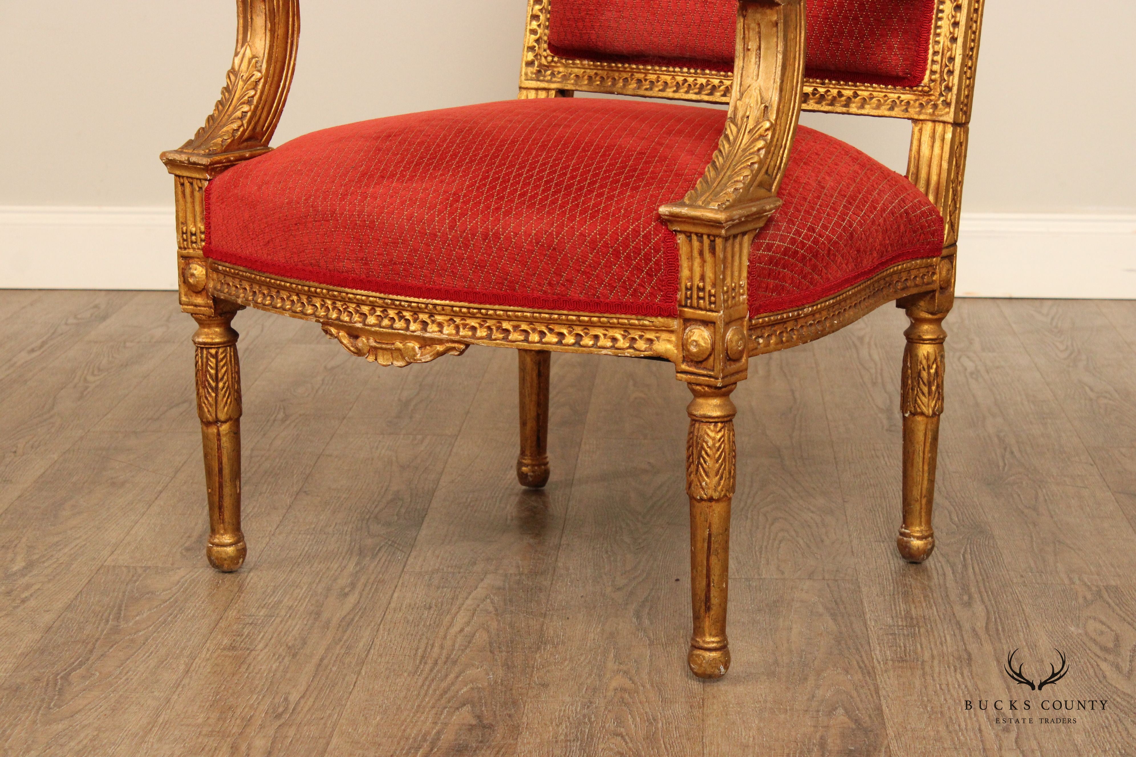 French Louis XVI Giltwood Fauteuil Armchair