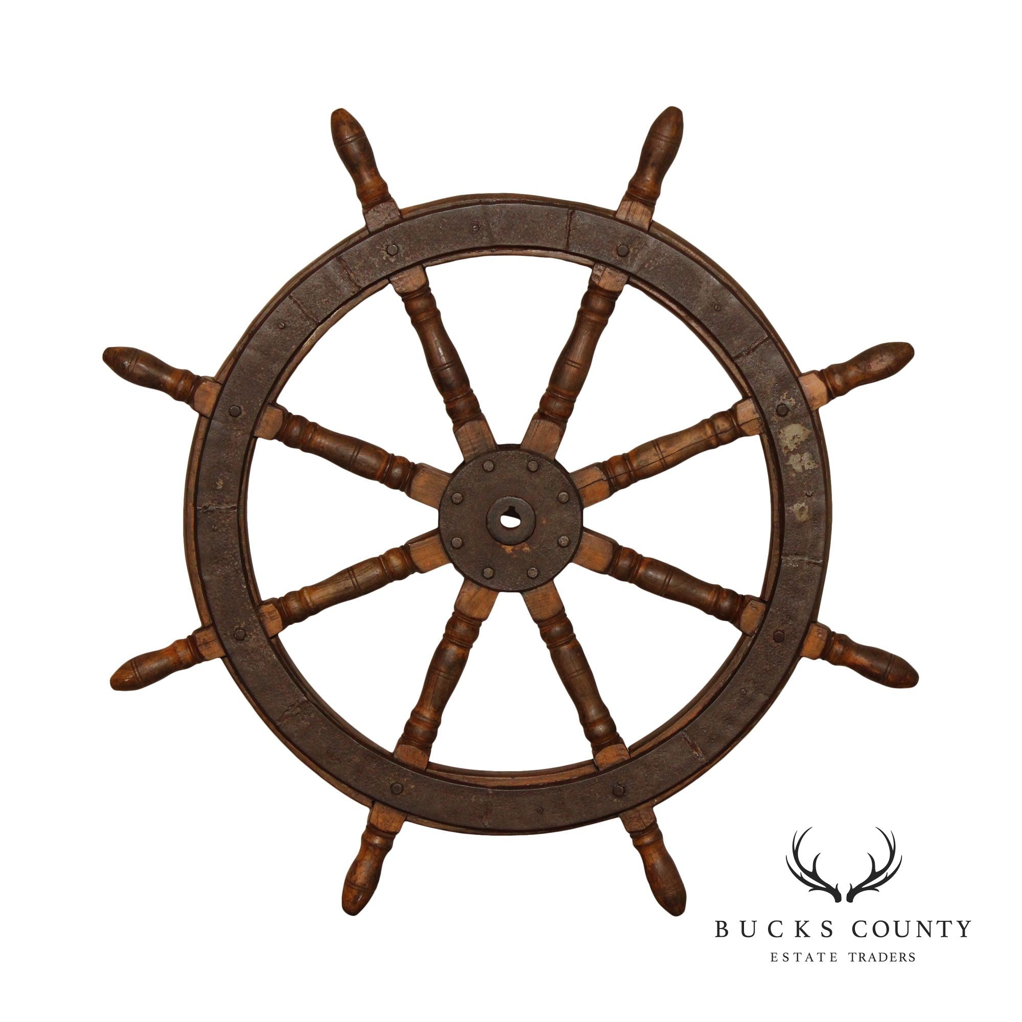 Antique Eight Spoke Hardwood and Iron Ship's Wheel