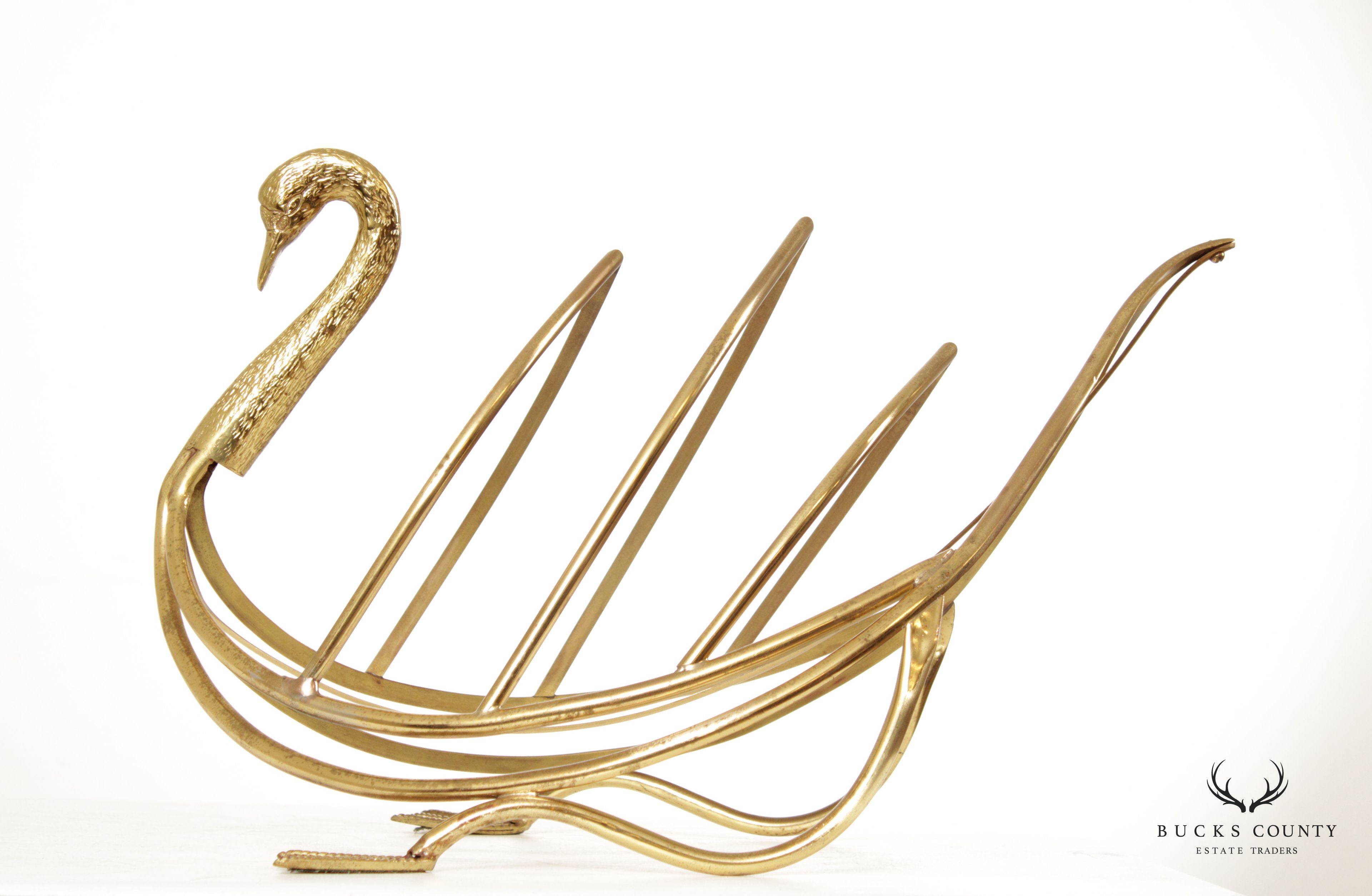 Vintage Italian Brass Swan Magazine Rack