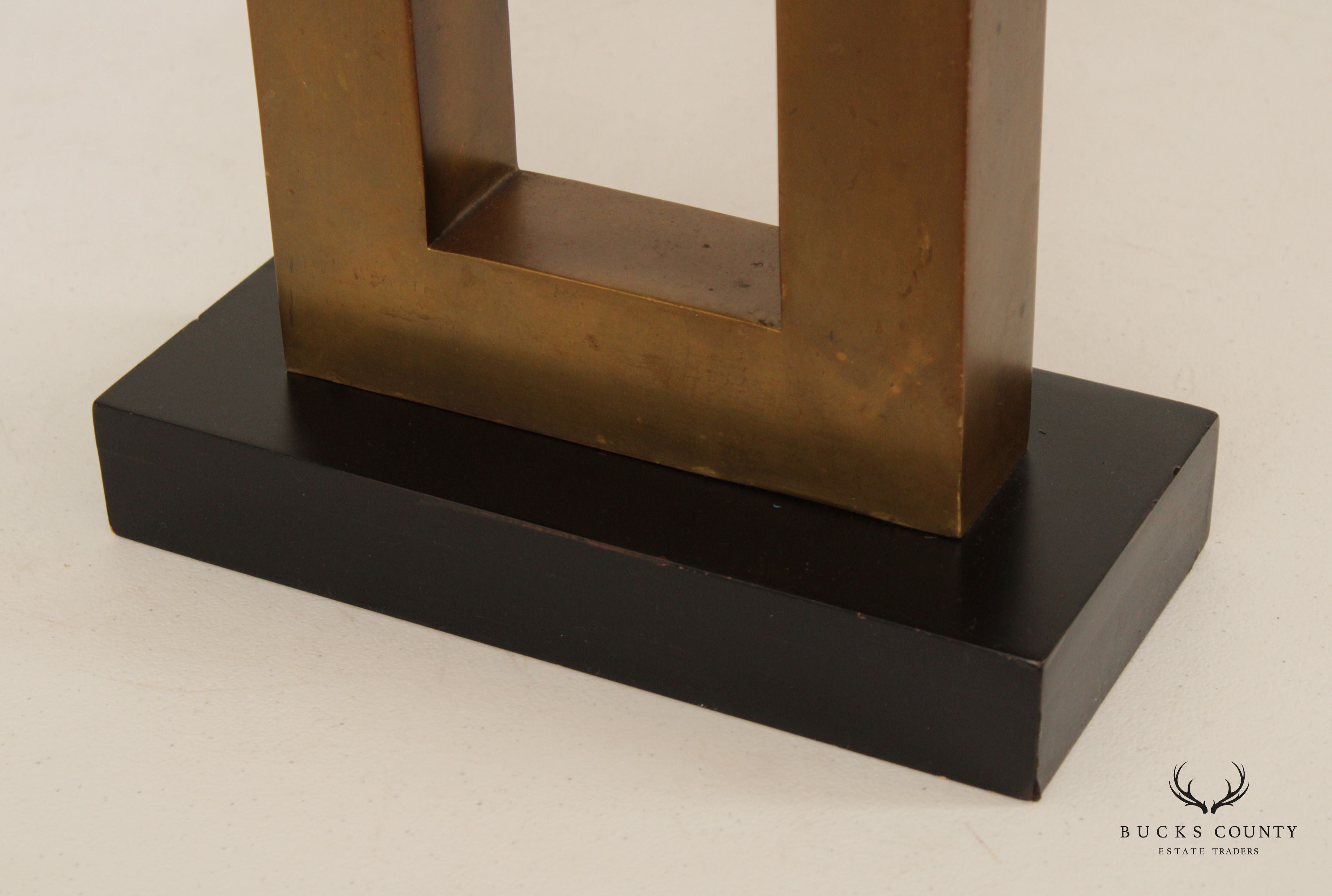 Modern Brass Pair of Rectangular Table Lamps