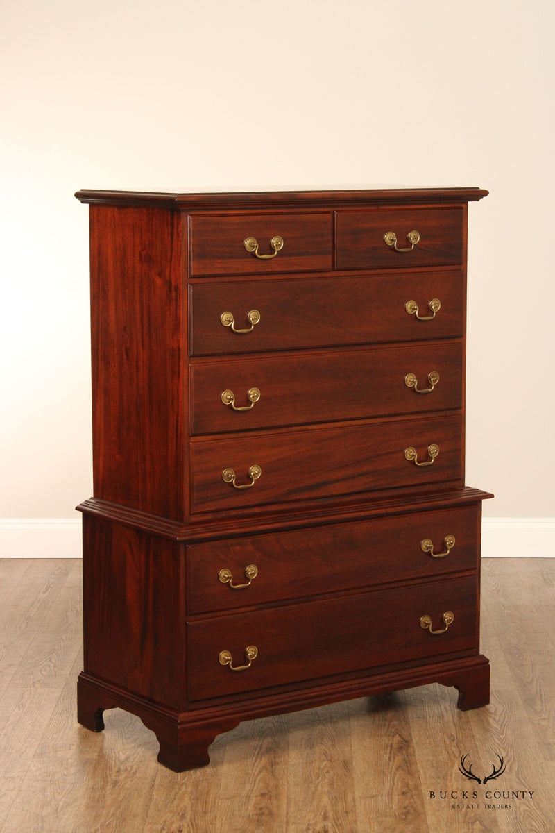 Crescent Chippendale Style Solid Mahogany Chest on Chest