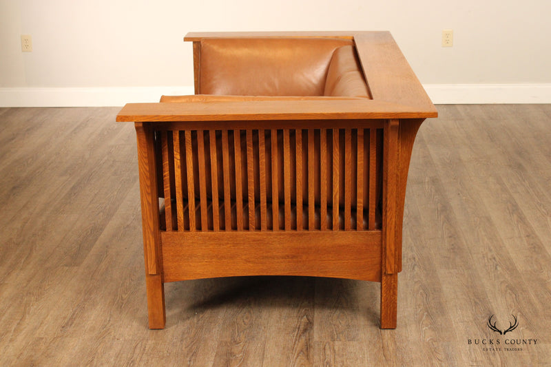 Stickley Mission Collection Oak Spindle Prairie Settle Loveseat
