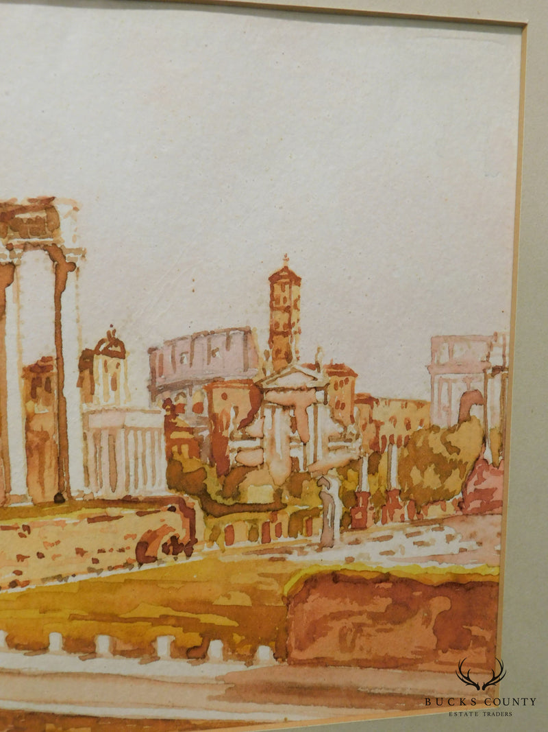 Vintage Roman Ruins Watercolor Painting Signed Bollazzi